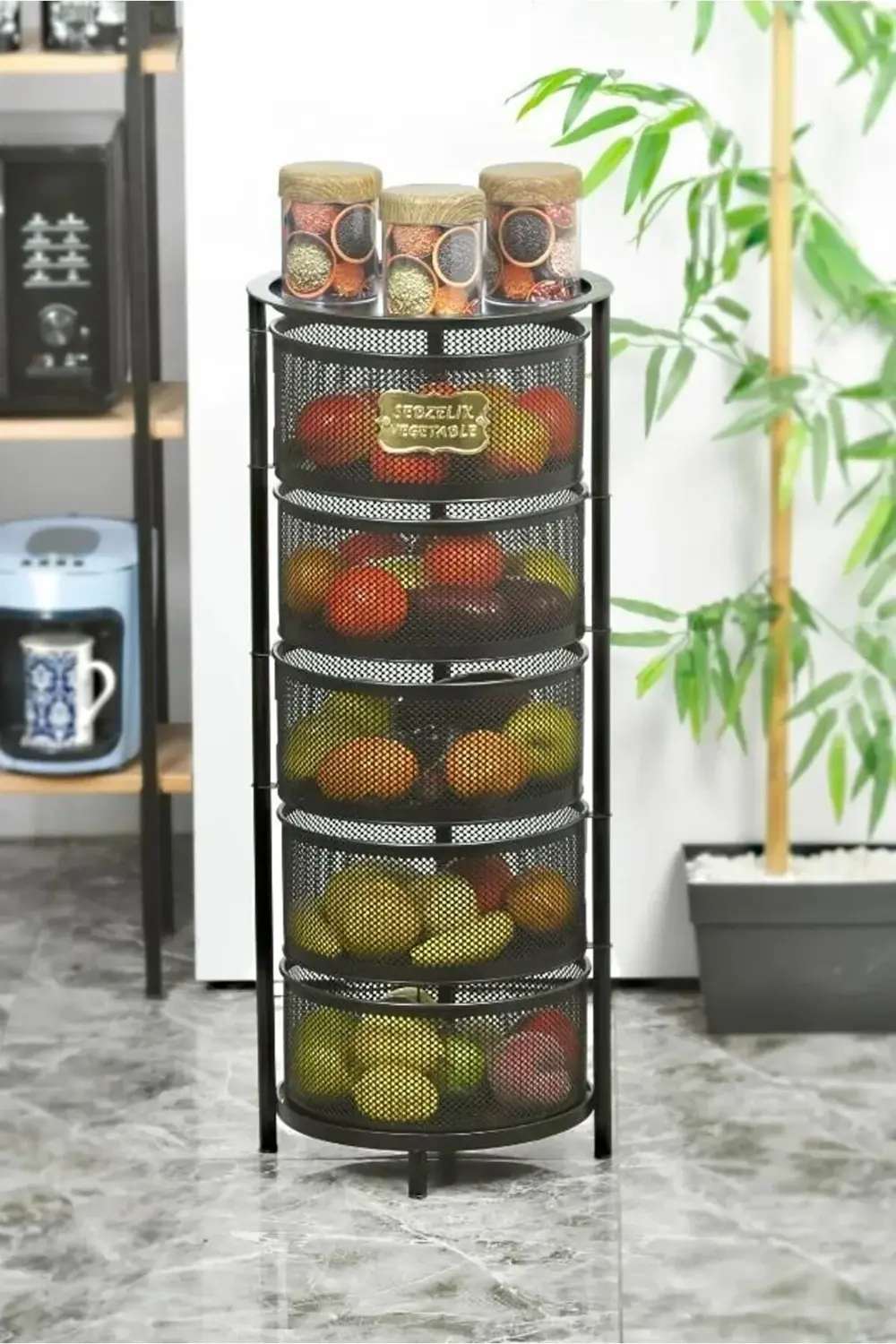 5 Katlı Metal Açılır Kapanır Siyah Paslanmaz Sebzelik