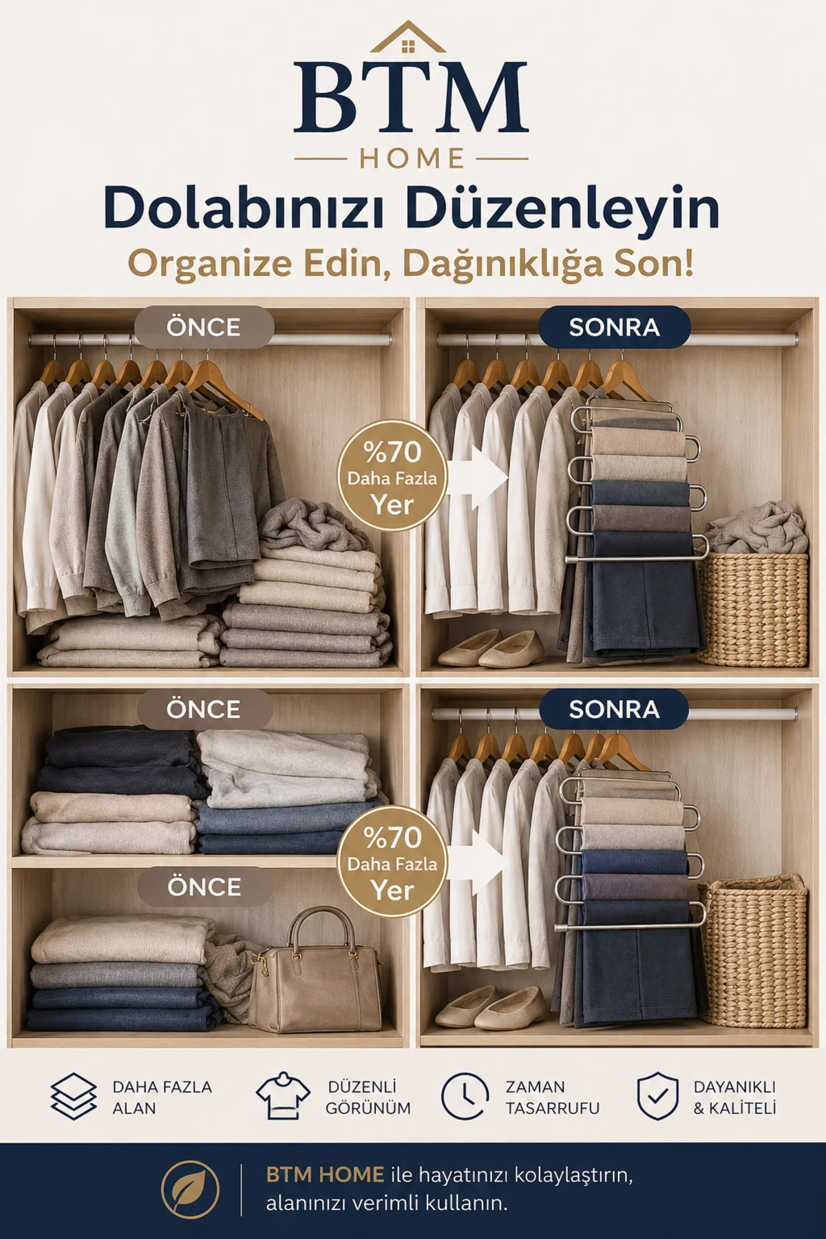 5 Katlı Pantolon Askısı Paslanmaz Metal Dolap İçi Düzenleyici Kaymaz Askılık