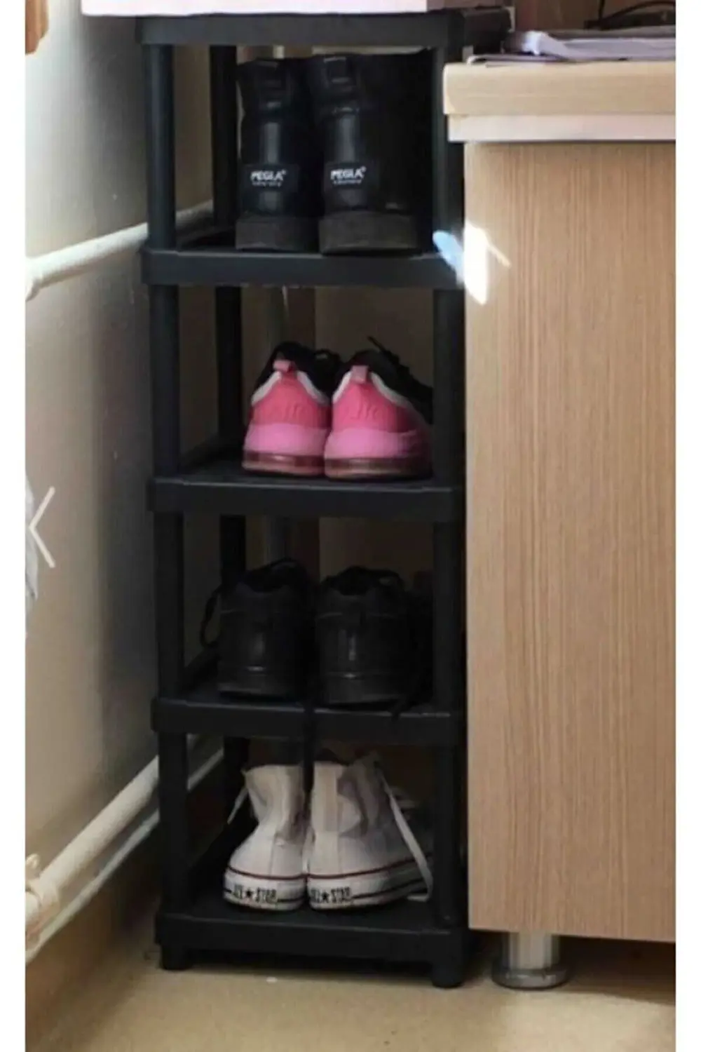 Ferah Plastik 5 Katlı Tekli Siyah Plastik Ayakkabılık - Yer Tasarrufu Ve Ekonom