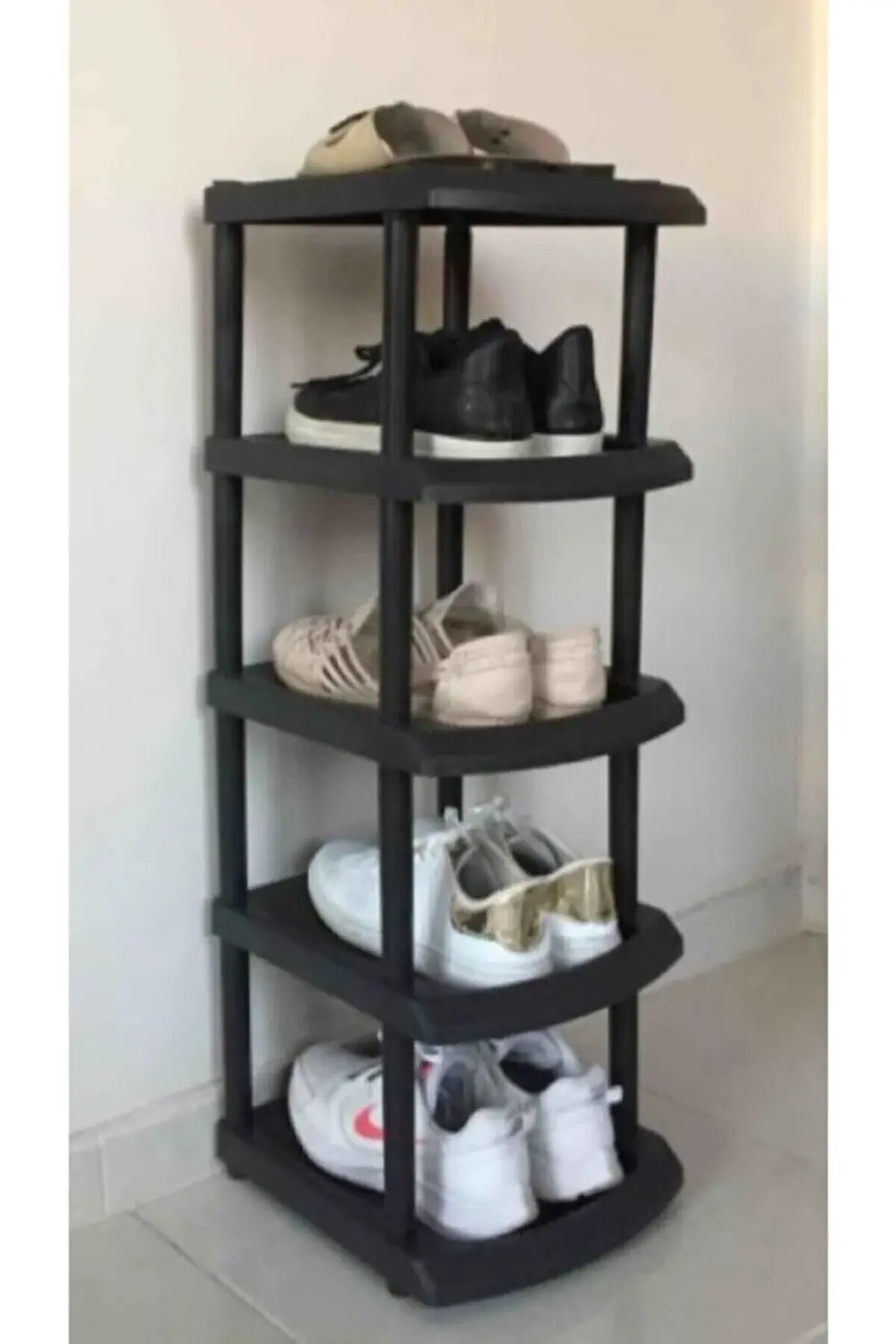 Ferah Plastik 5 Katlı Tekli Siyah Plastik Ayakkabılık - Yer Tasarrufu Ve Ekonom