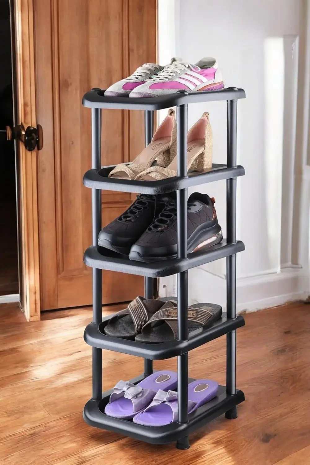 Ferah Plastik 5 Katlı Tekli Siyah Plastik Ayakkabılık - Yer Tasarrufu Ve Ekonom