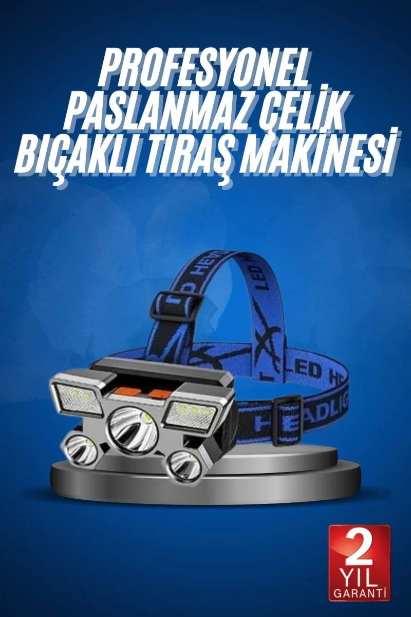 5 LED Far Şarj Edilebilir Güçlü Kafa Lambası Kamp Lambası 4 Modlu - Lisinya