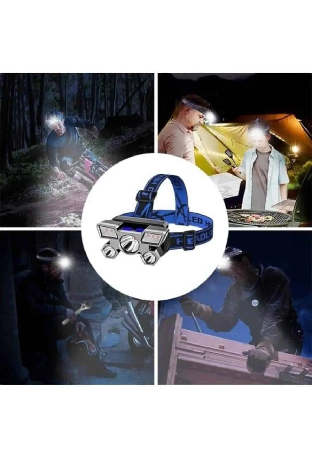 5 Led Far Şarj Edilebilir Güçlü Kafa Lambası Kamp Lambası 4 Modlu - Görsel 4
