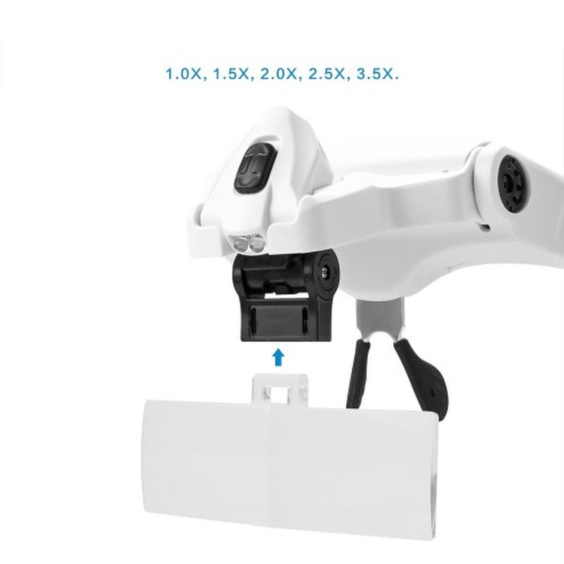 5 Lens 1.0X-3.5X 2Led Işıklı İle Ayarlanabilir Gözlük Büyüteç 989