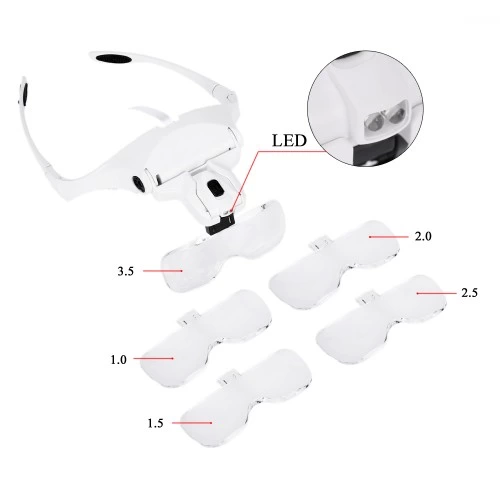 5 Lens 1.0x3.5x, 2led Işıklı  Ile Ayarlanabilir Gözlük Büyüteç989