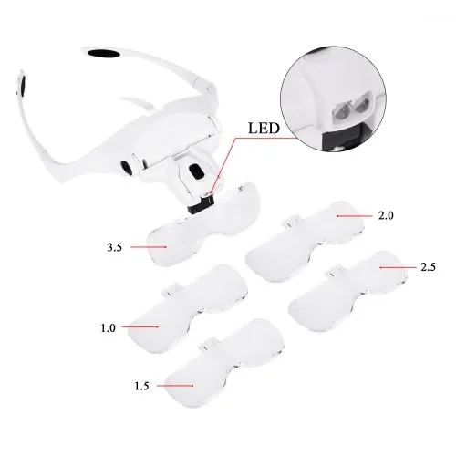 5 Lens 1.0x3.5x, 2led Işıklı Ile Ayarlanabilir Gözlük Büyüteç9892b2 Fiyatı, Yorumları ve Özellikleri