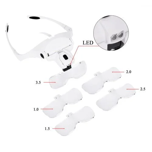 5 Lens Gözlüklü Büyüteç - 1x 1.5x 2x 2.5x 3.5x 2LED Işıklı Ayarlanabilir Lup Fiyatı, Yorumları ve Özellikleri