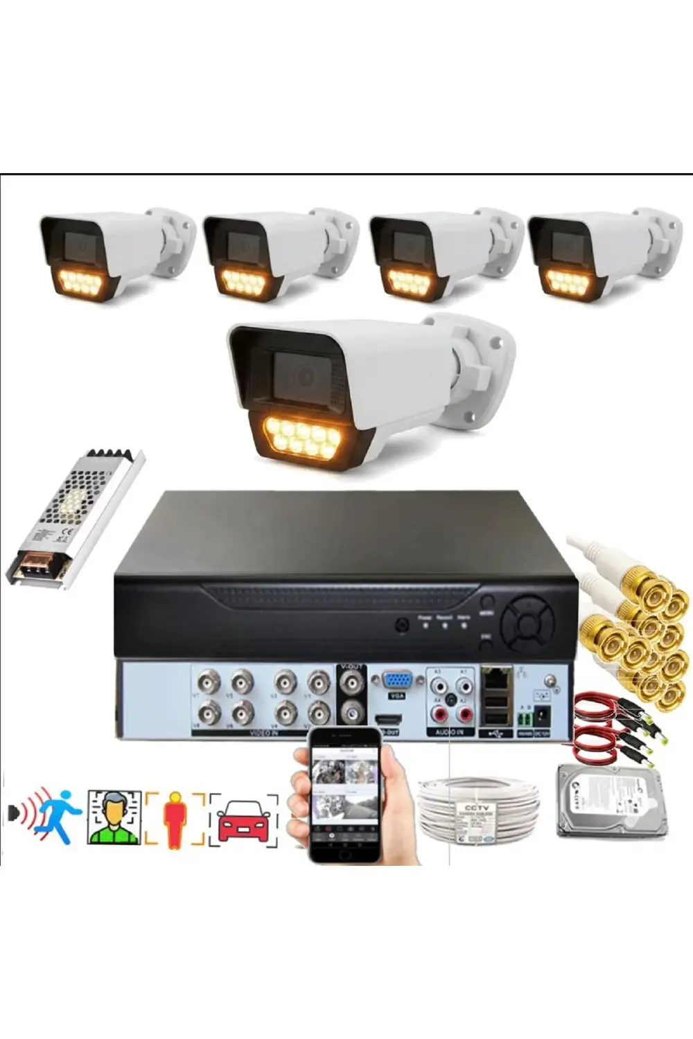 5 li Araç İnsan Yüz Tanımalı Hareket Algılayan 5 MP Lens 9 Warm L