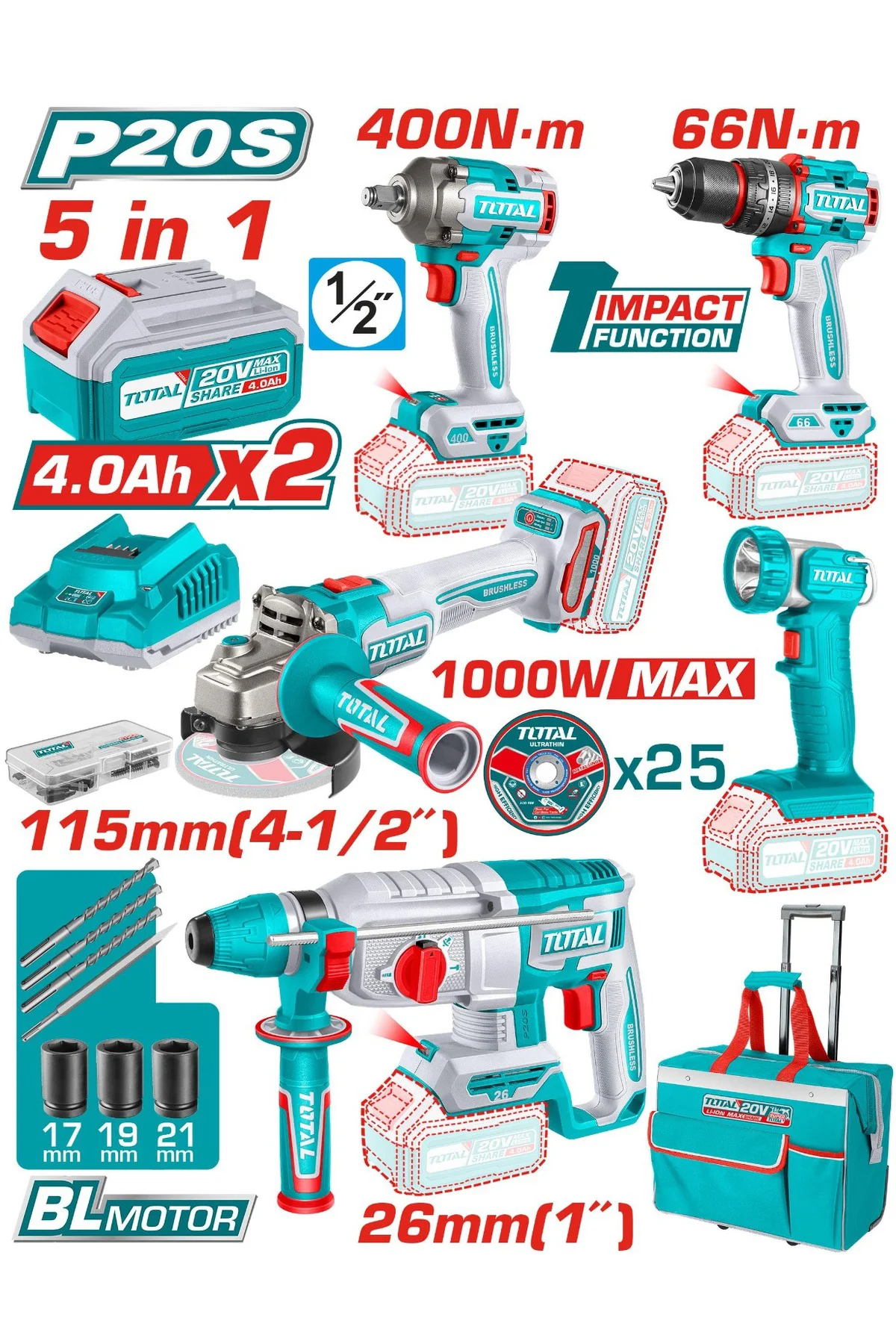 5 Lİ AVANTAJLI AKÜLÜ SET SOMUN SÖKME KIRICI DELİCİ DARBELİ VİDALA