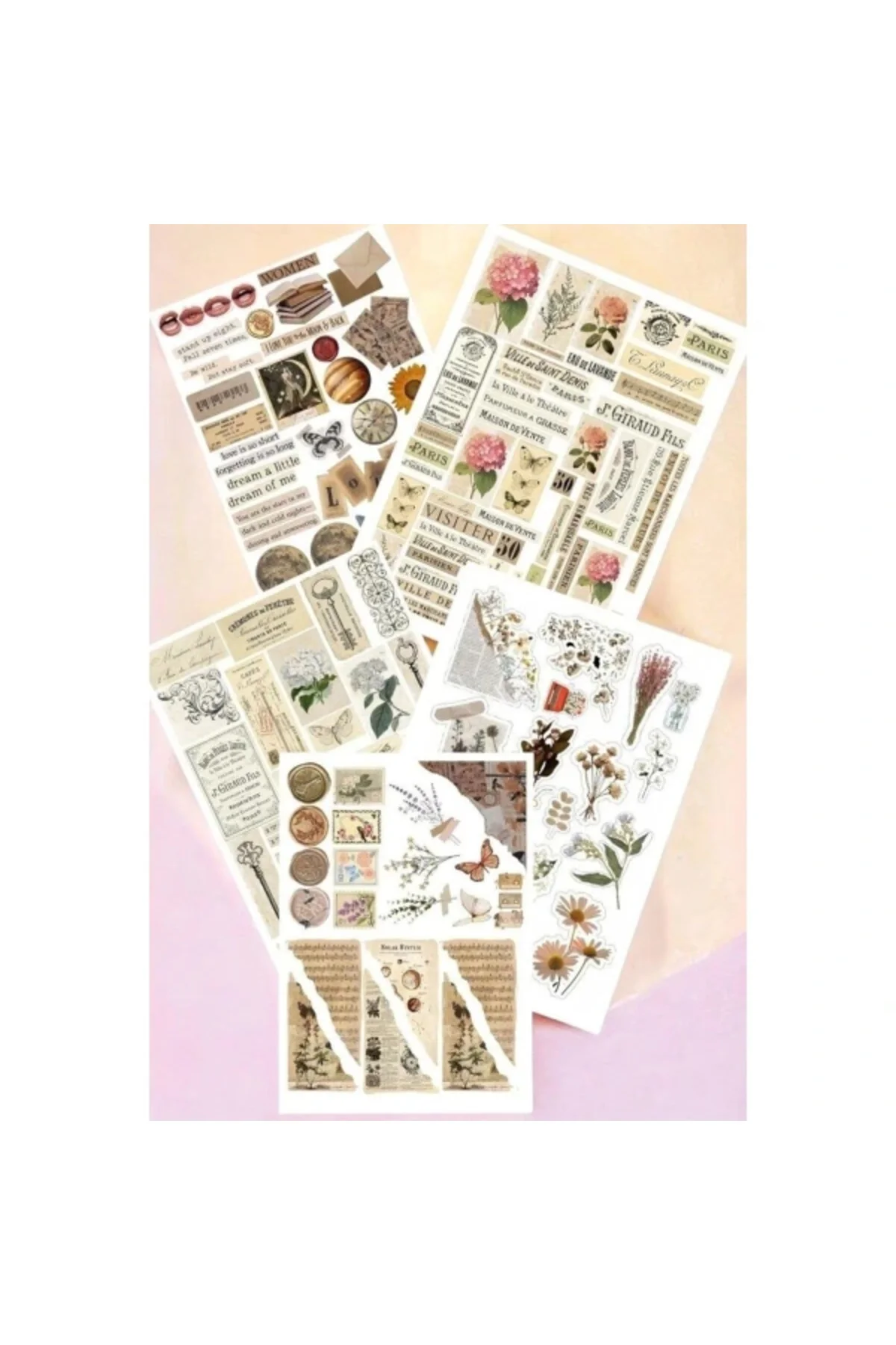 5 Li Brown Vintage Temalı Sticker Paketi/Bullet Journal Defter Çıkartma Ajanda Laptop E