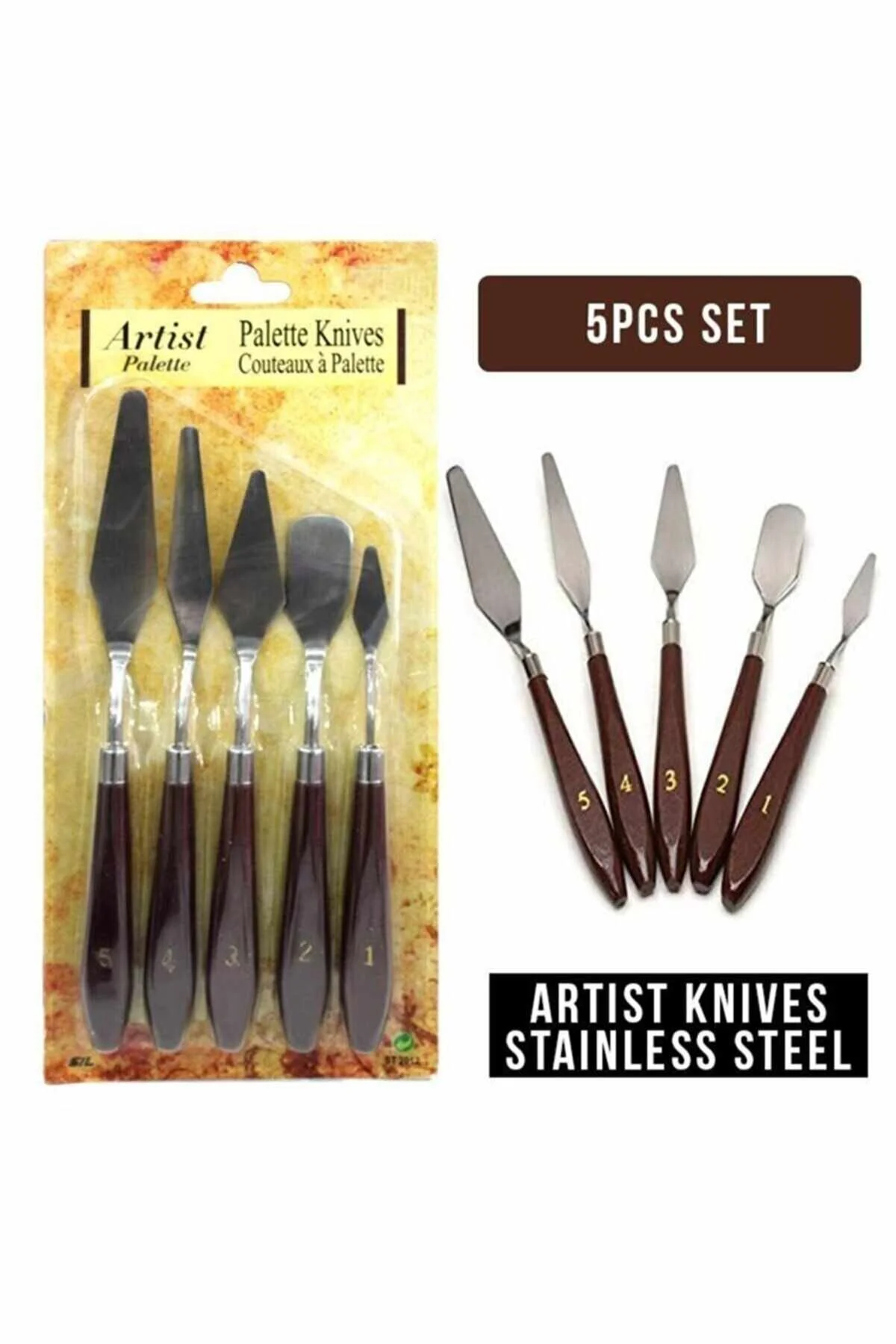 5 Li Metal Spatula Seti Zemin Fırçası Boya Fırçası Akrilik Yağlı 
