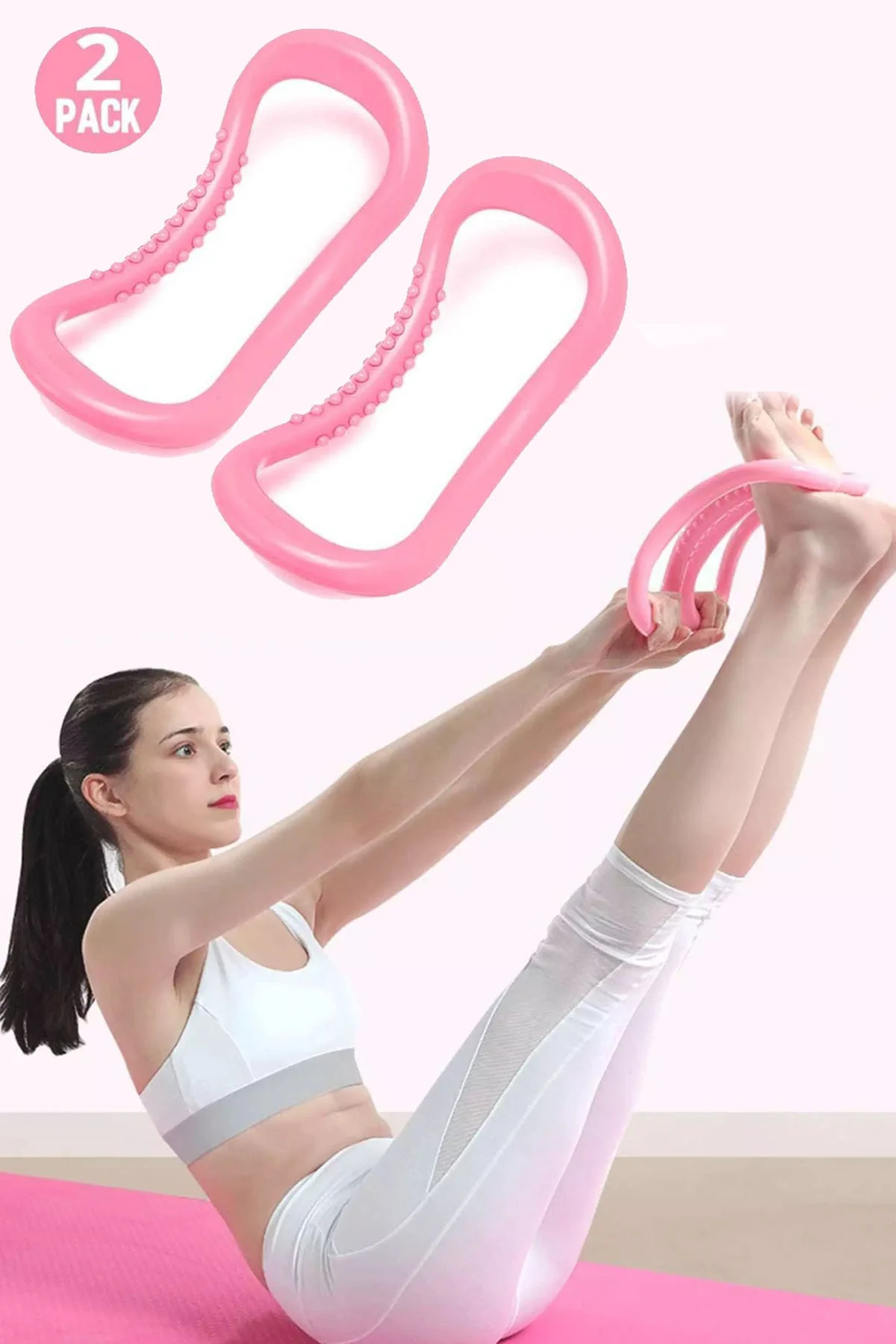 5 Li Pilates Seti, Pilates Çemberi 2 Li Yoga Ring Yüzüğü Squat Ae