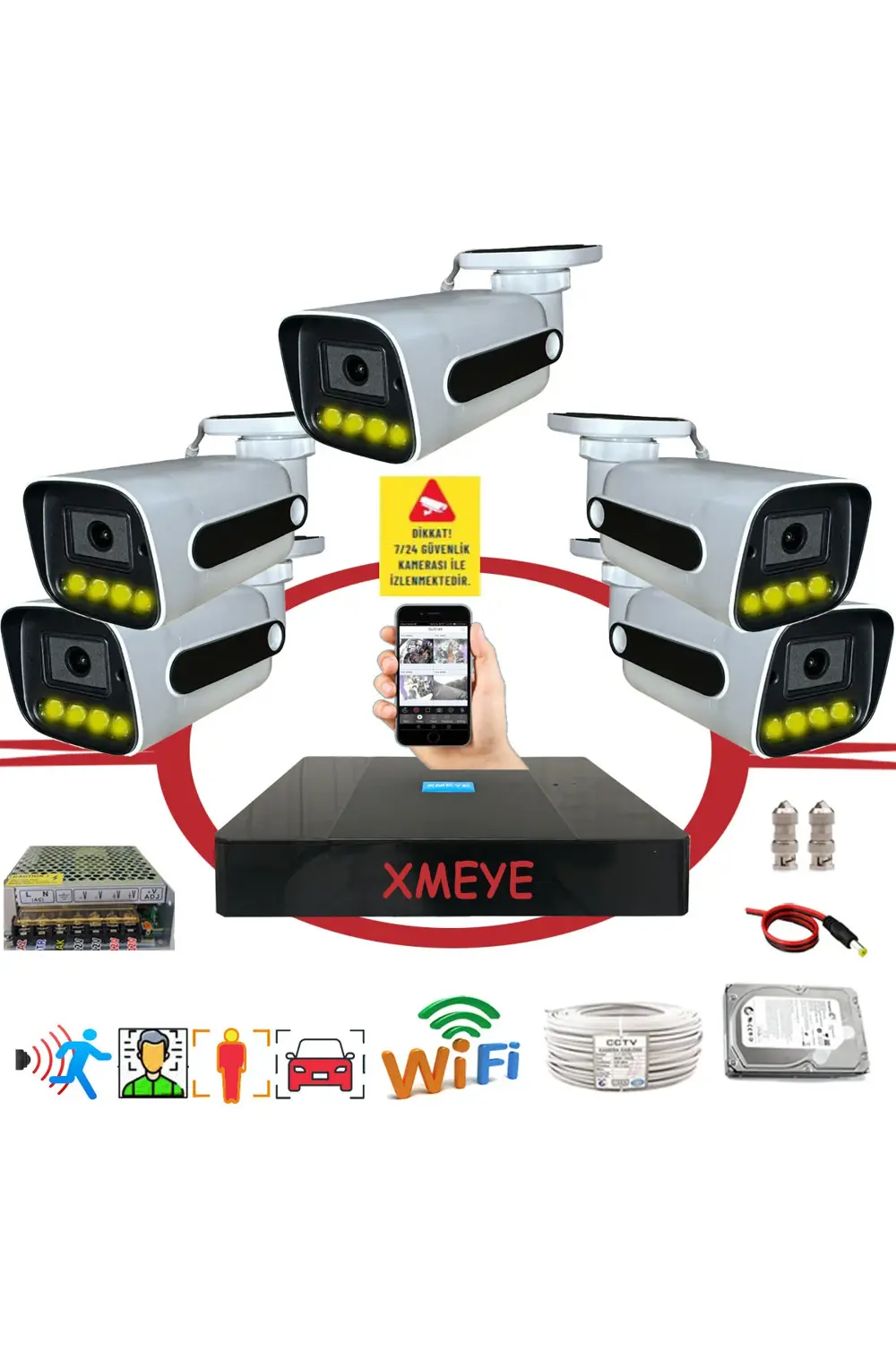 5 li Yapay Zeka Destekli Araç Yüz ve İnsan Tanımalı Gece Renkli G