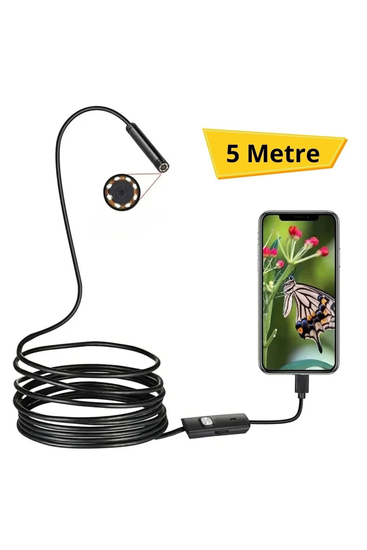 5 Metre Android Telefon Uyumlu 6 LED Işıklı Su Geçirmez Endoskop / Boroskop Yılan Kamera HD 5 Metre Android Telefon Uyumlu 6 LED Işıklı Su Geçirmez Endoskop / Boroskop Yılan Kamera HD