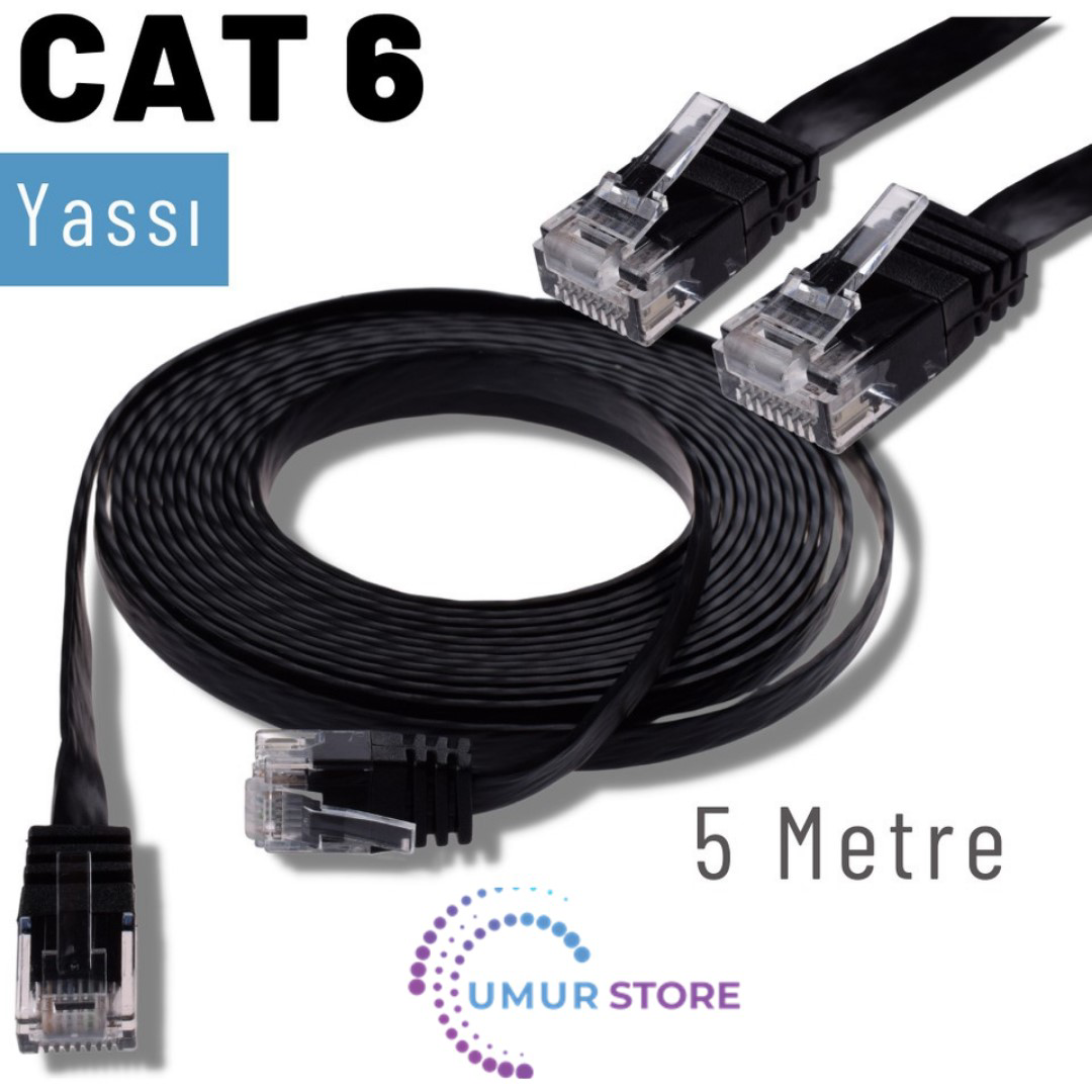 5 Metre Cat6 Kablo Yassı Ethernet Network Lan Ağ Internet Kablosu