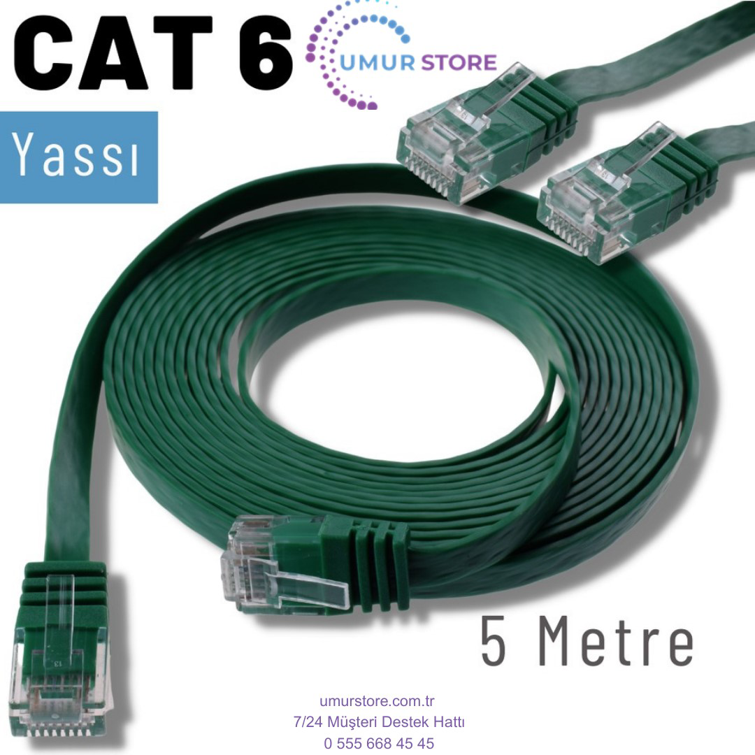 5 Metre Cat6 Kablo Yassı Ethernet Network Lan Ağ Internet Kablosu