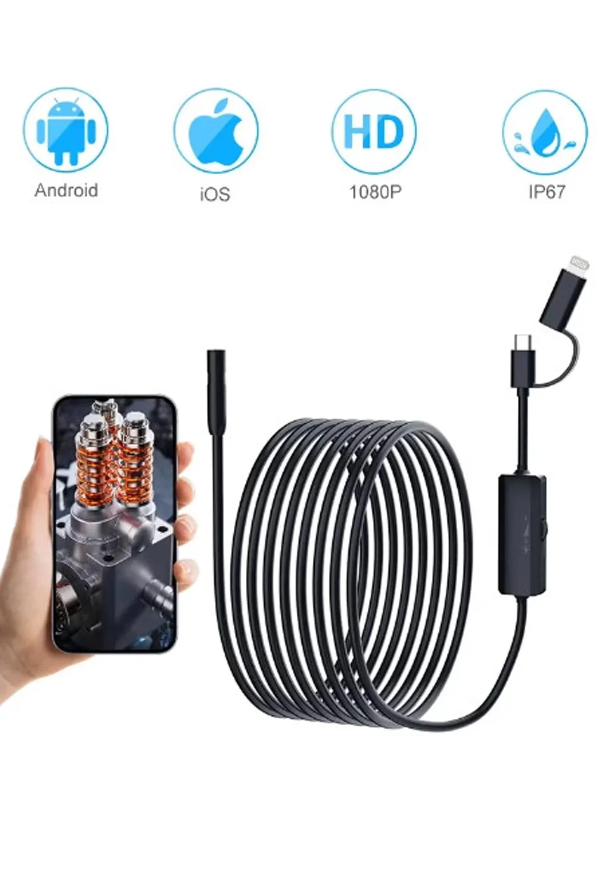 5 Metre Endoskop Yılan Video Kamera Ios Ve Android Uyumlu Led’li 8 Mm Sert Kablo 2mp 5 Metre Endoskop Yılan Video Kamera Ios Ve Android Uyumlu Led’li 8 Mm Sert Kablo 2mp