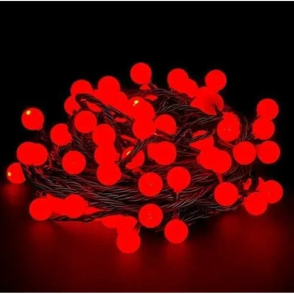 5 Metre Kırmızı LED Işık Zinciri Siyah Kablolu Fişli Aydınlatma