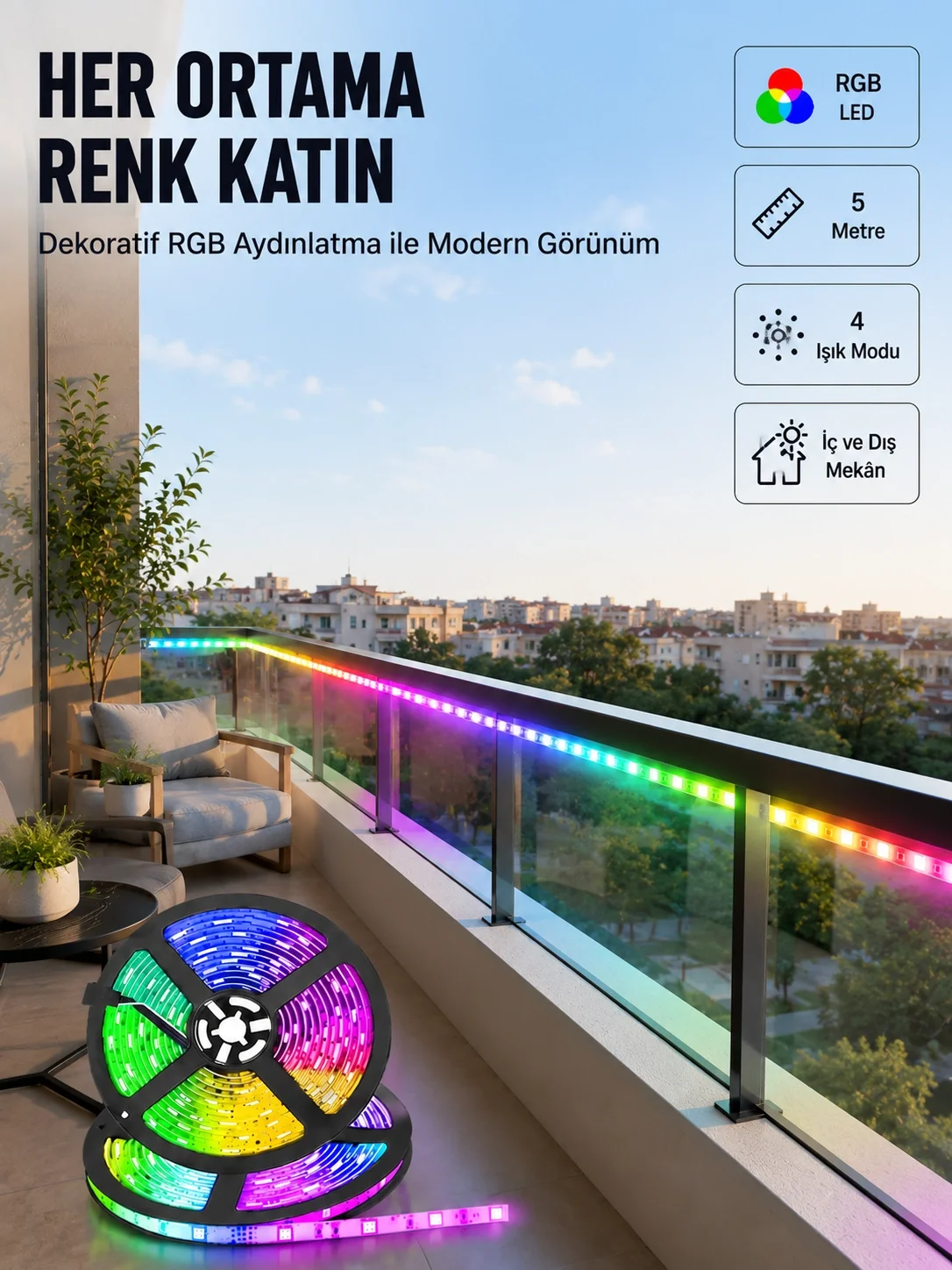 5 Metre Kumandalı RGB Şerit LED Aydınlatma
