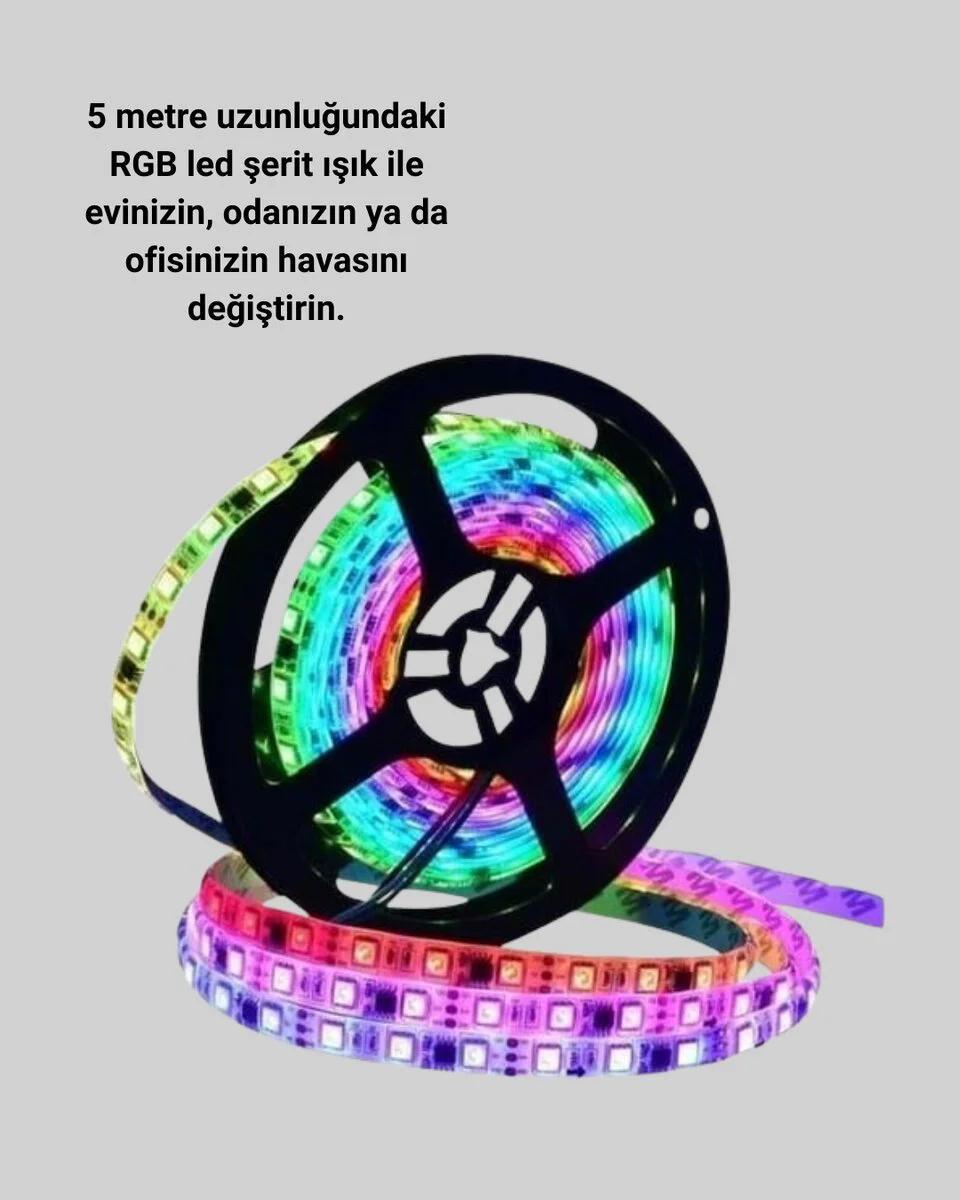 5 Metre Kumandalı RGB Şerit LED - Uzaktan Kontrol ve 4 Modlu Aydınlatma