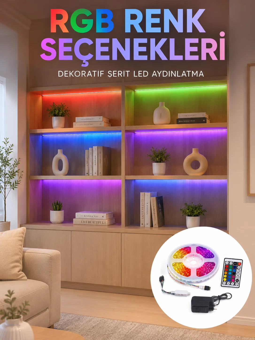5 Metre Kumandalı RGB LED Şerit 2835 SMD Dekoratif TV Oda Masa Arkası Aydınlatma 5 Metre Kumandalı RGB LED Şerit 2835 SMD Dekoratif TV Oda Masa Arkası Aydınlatma