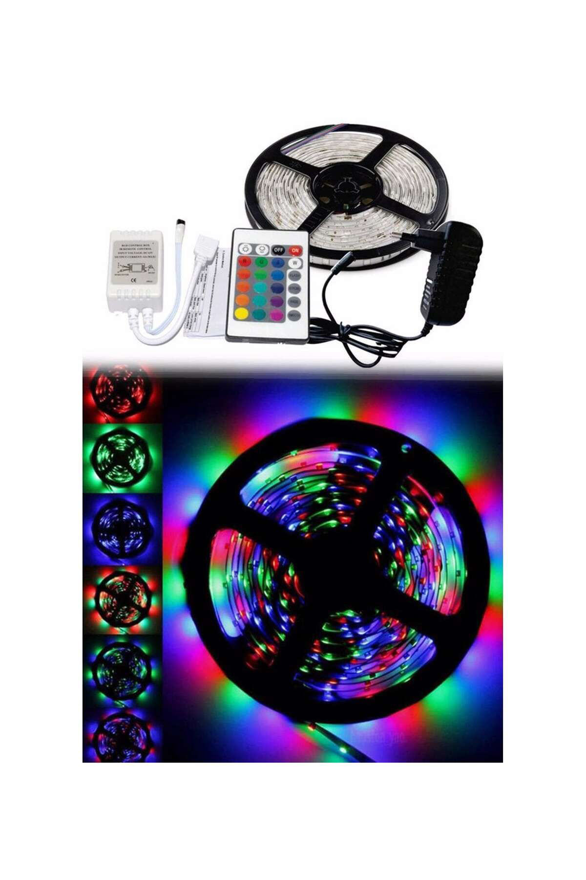 Ok Aksesuar 5 Metre Rgb Şerit Led Seti-İç Ve Dış Mekan Silikonlu-Tak Çalıştır