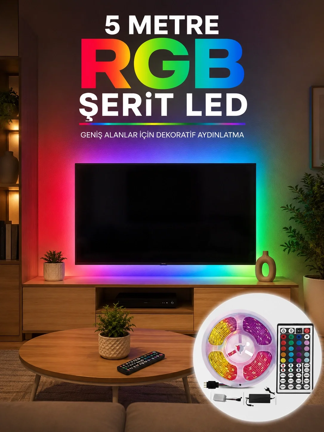 5 Metre RGB Şerit LED 5050 SMD Uzaktan Kumandalı Renkli Dekoratif LED Aydınlatma Seti Fiyatı, Yorumları ve Özellikleri