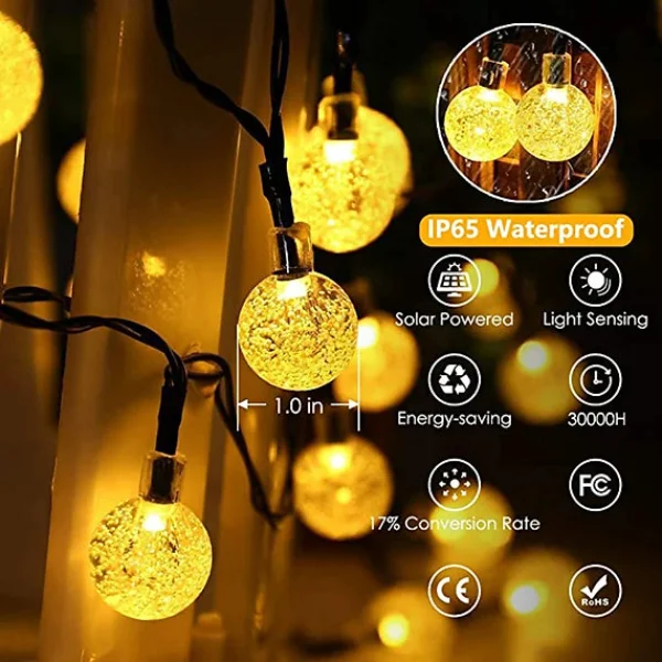 5 Metre Sarı Opak Solar Top LED Işık Zinciri