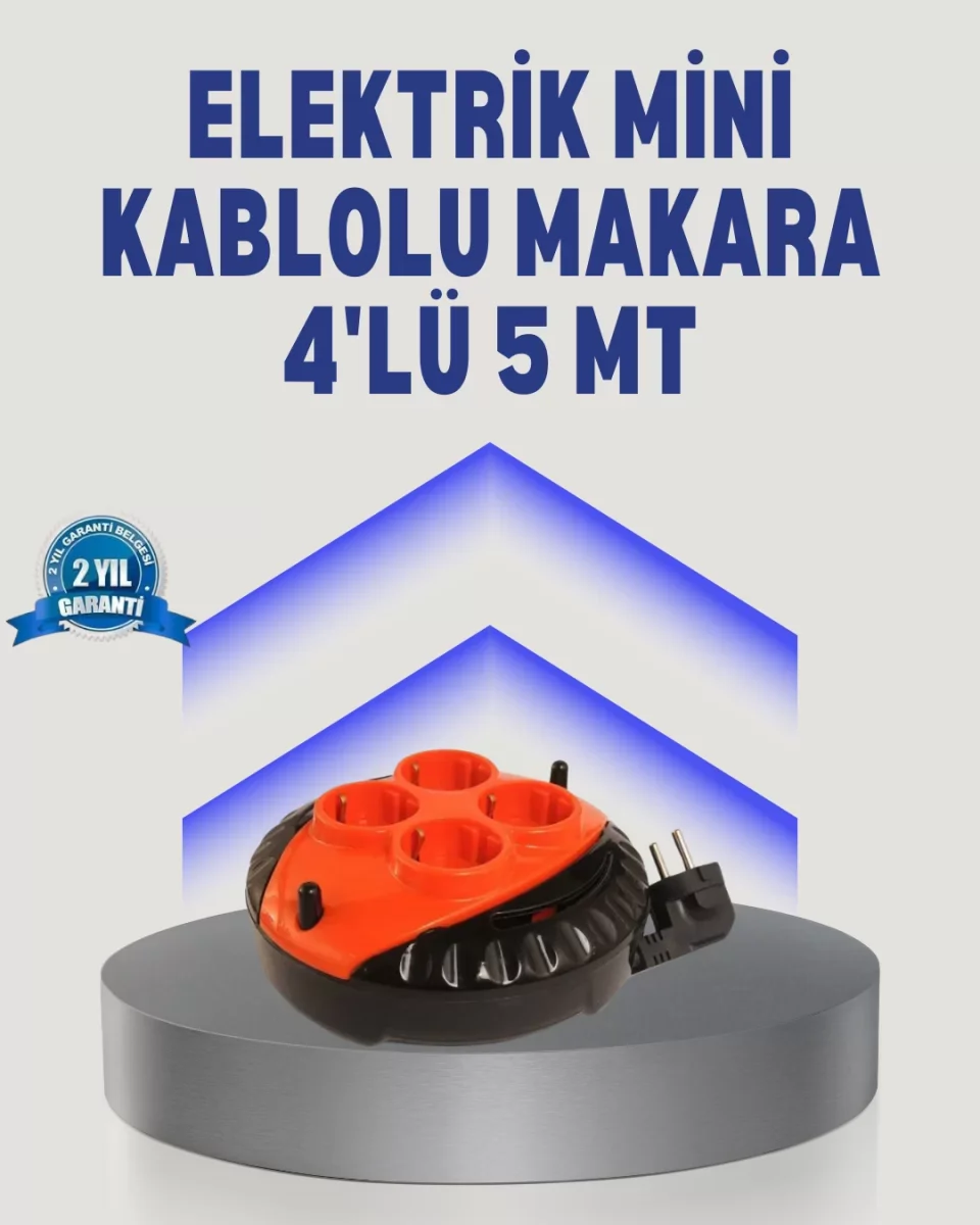 5 Metre Uzatma Kablolu 4 Prizli Makara Kırmızı - Lisinya