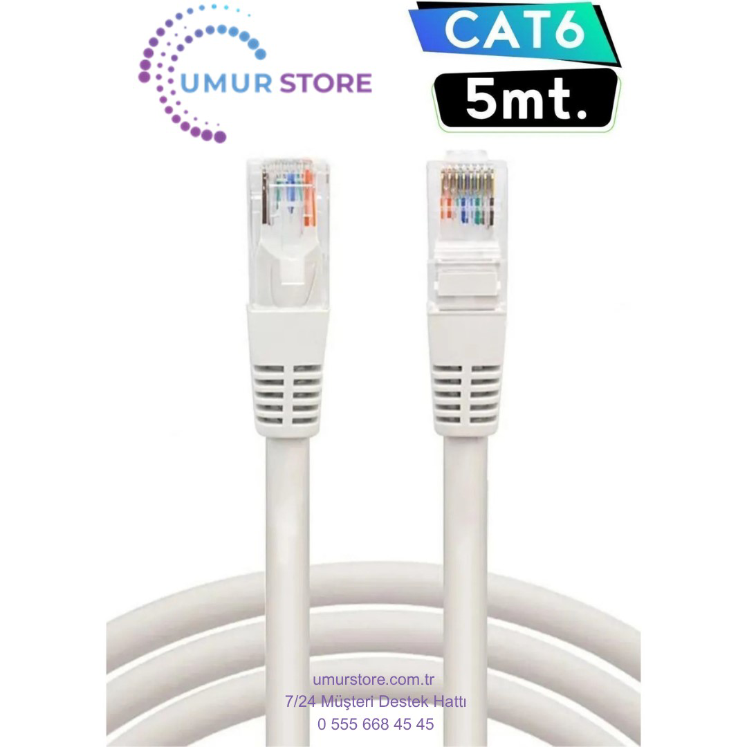 5 Metrelik Cat6 Lan Fabrikasyon Internet Data Kablosu(Ethernet Mo