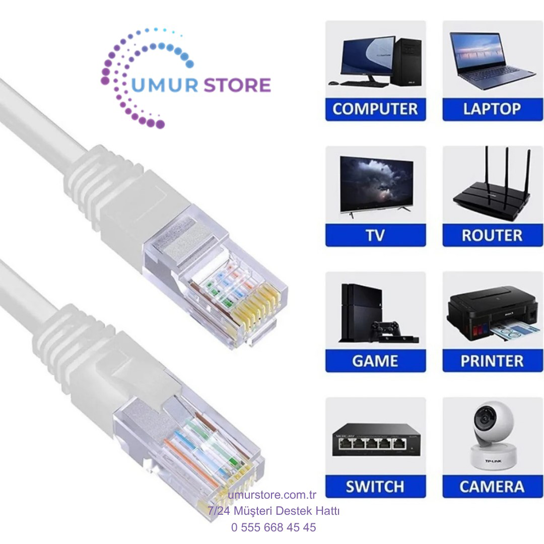 5 Metrelik Cat6 Lan Fabrikasyon Internet Data Kablosu(Ethernet Mo