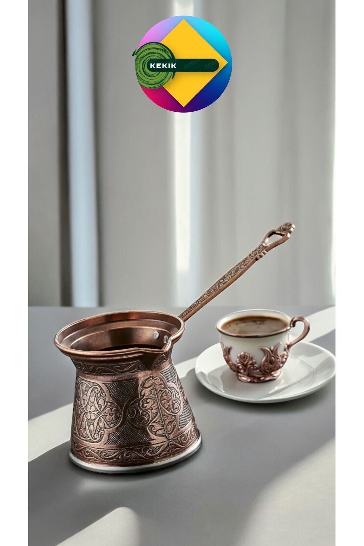 Kekikdükkan 5 No Bakir Antik Desen Döküm Cezve