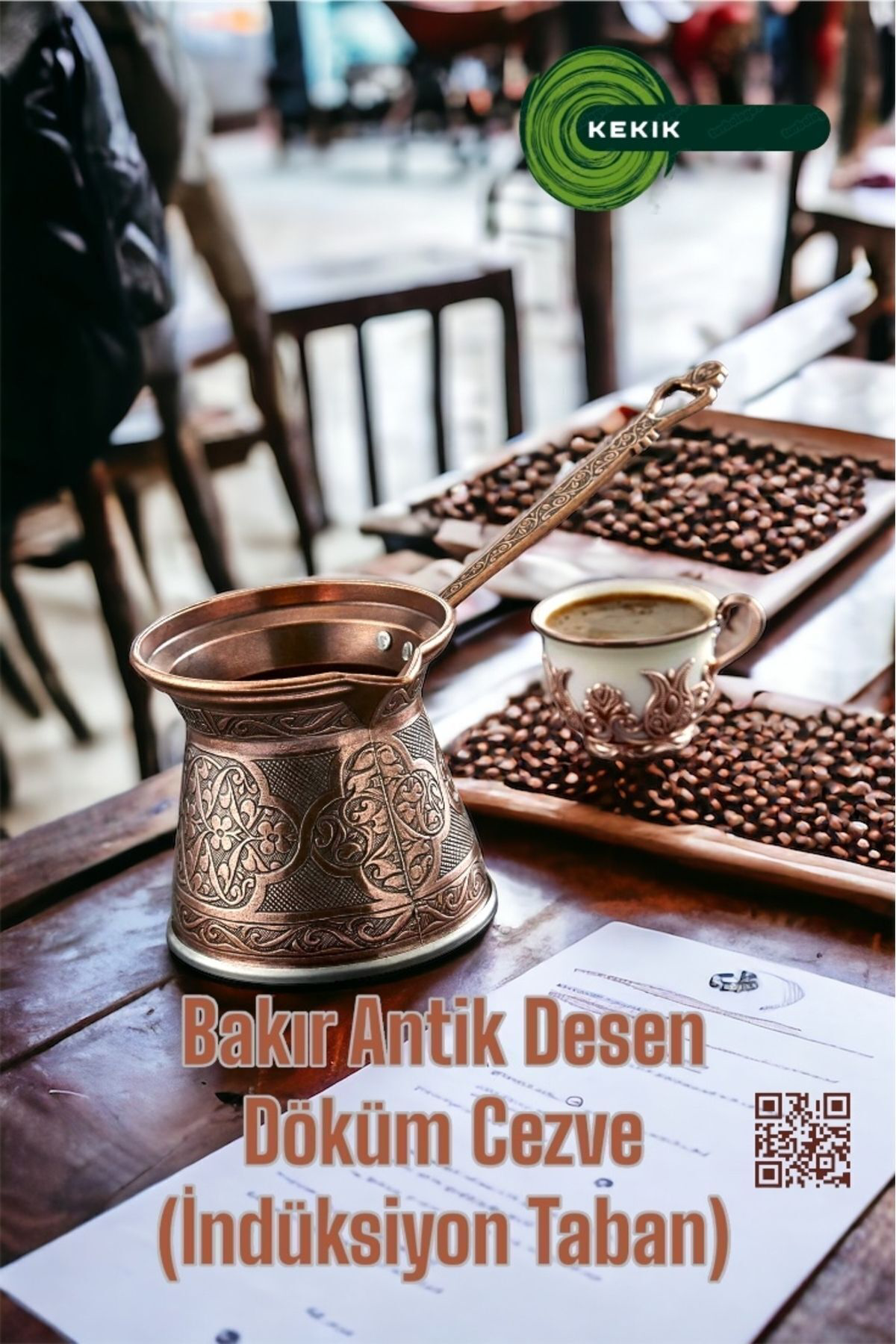 Kekikdükkan 5 No Bakir Antik Desen Döküm Cezve