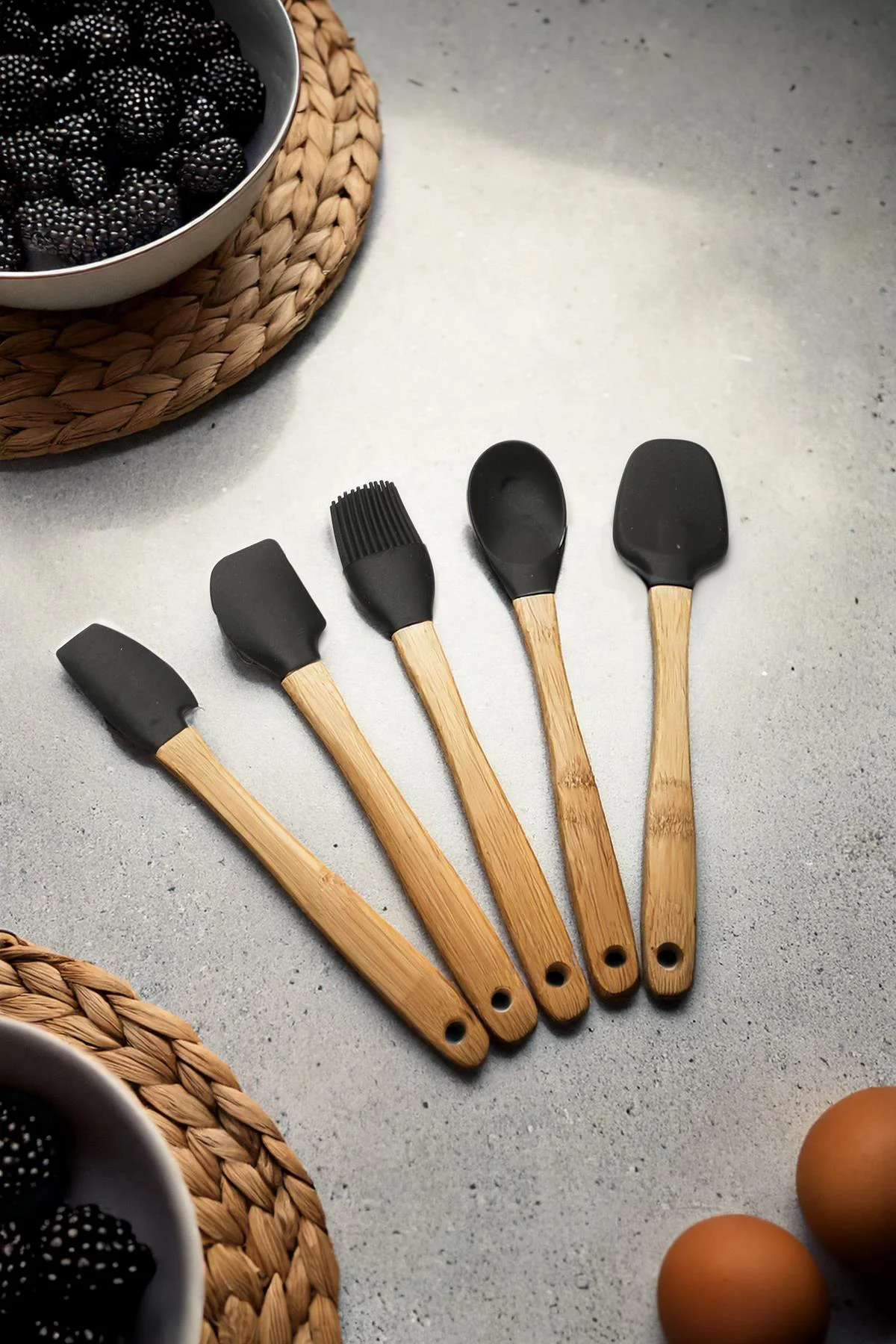 5 Parça Bambu Saplı Mini Spatula Seti — Küçük Kablar İçin Pratik Çözüm