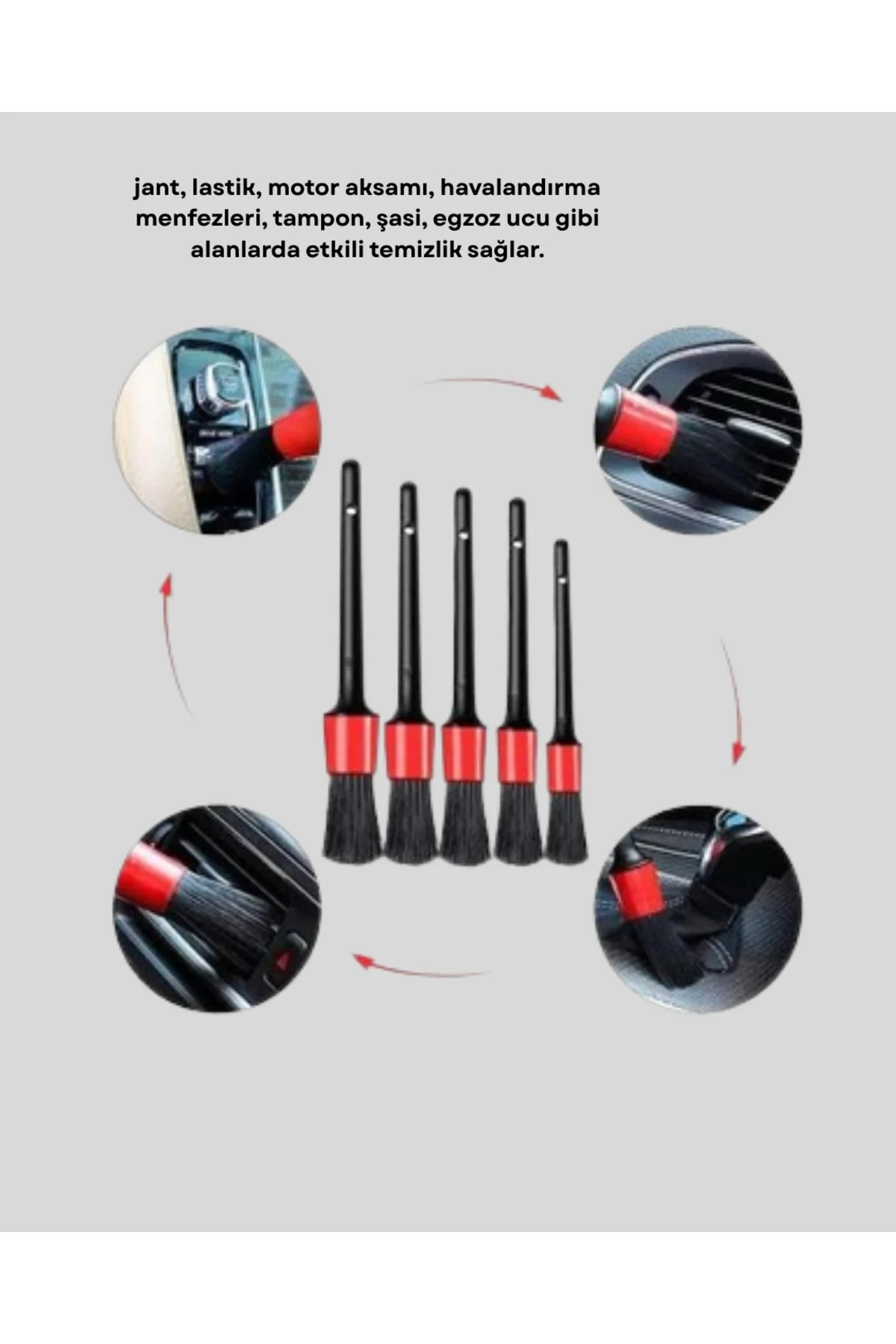 5 Parça Detay Temizlik Fırçası Seti Jant Motor Havalandırma İç Dış Temizlik