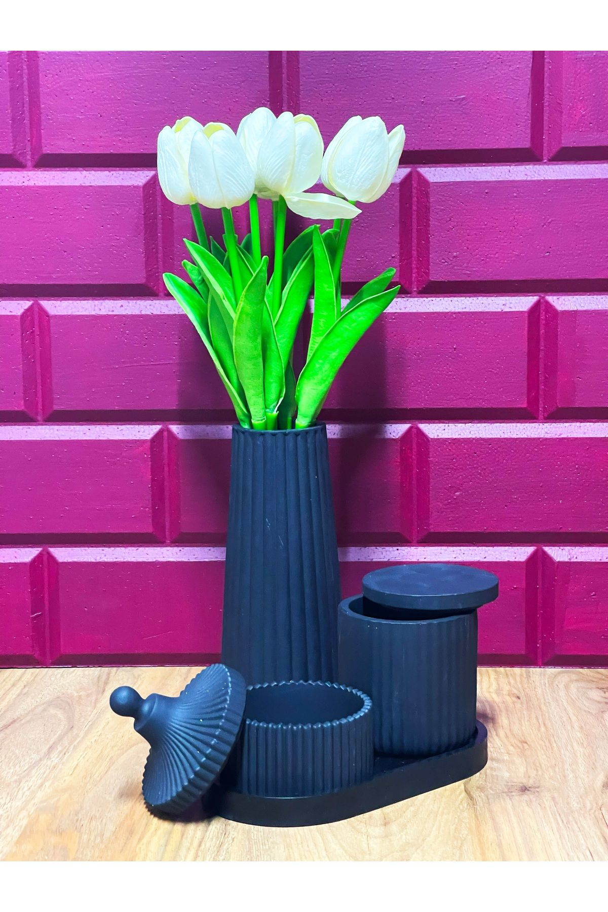 5 Parça El Yapımı Beton Dekor Seti – Minimalist ve Çok Amaçlı Tas