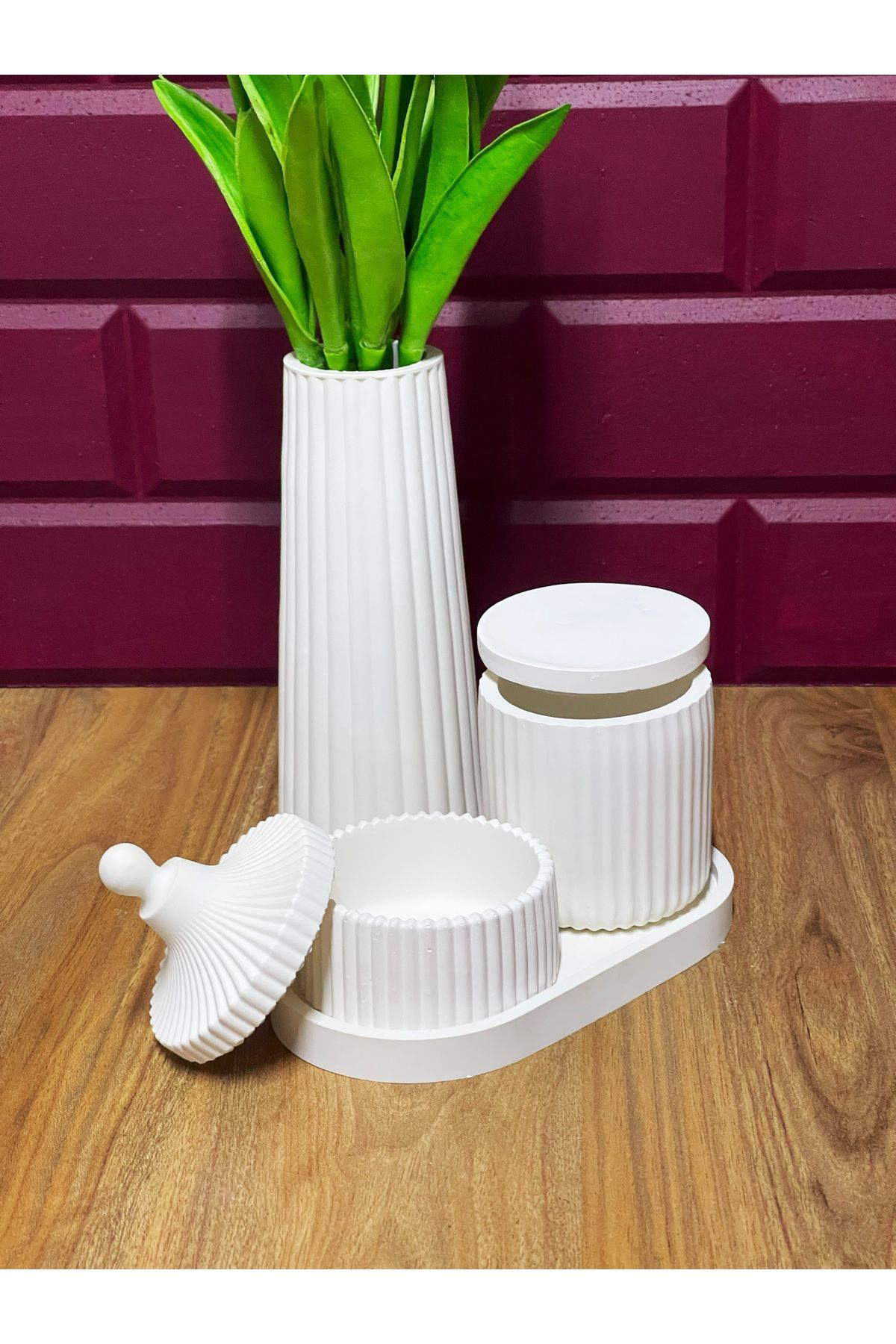 5 Parça El Yapımı Beton Dekor Seti – Minimalist ve Çok Amaçlı Tas