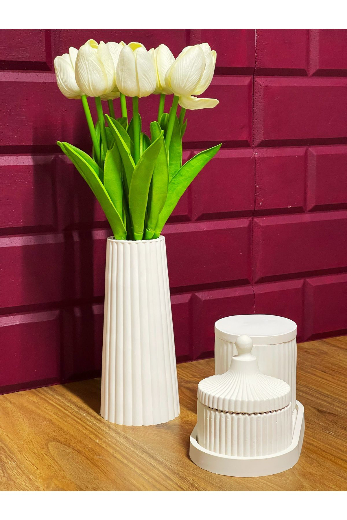 5 Parça El Yapımı Beton Dekor Seti – Minimalist ve Çok Amaçlı Tas