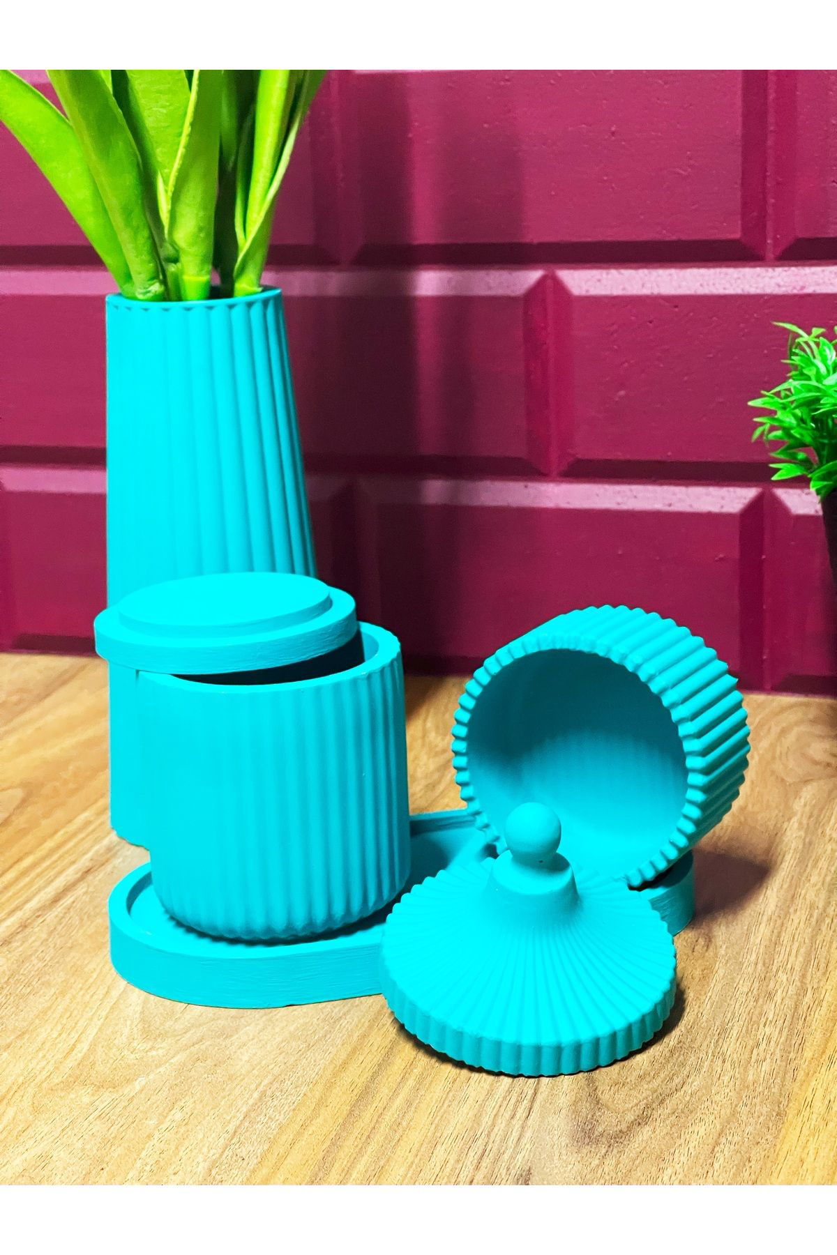 5 Parça El Yapımı Beton Dekor Seti – Minimalist ve Çok Amaçlı Tas