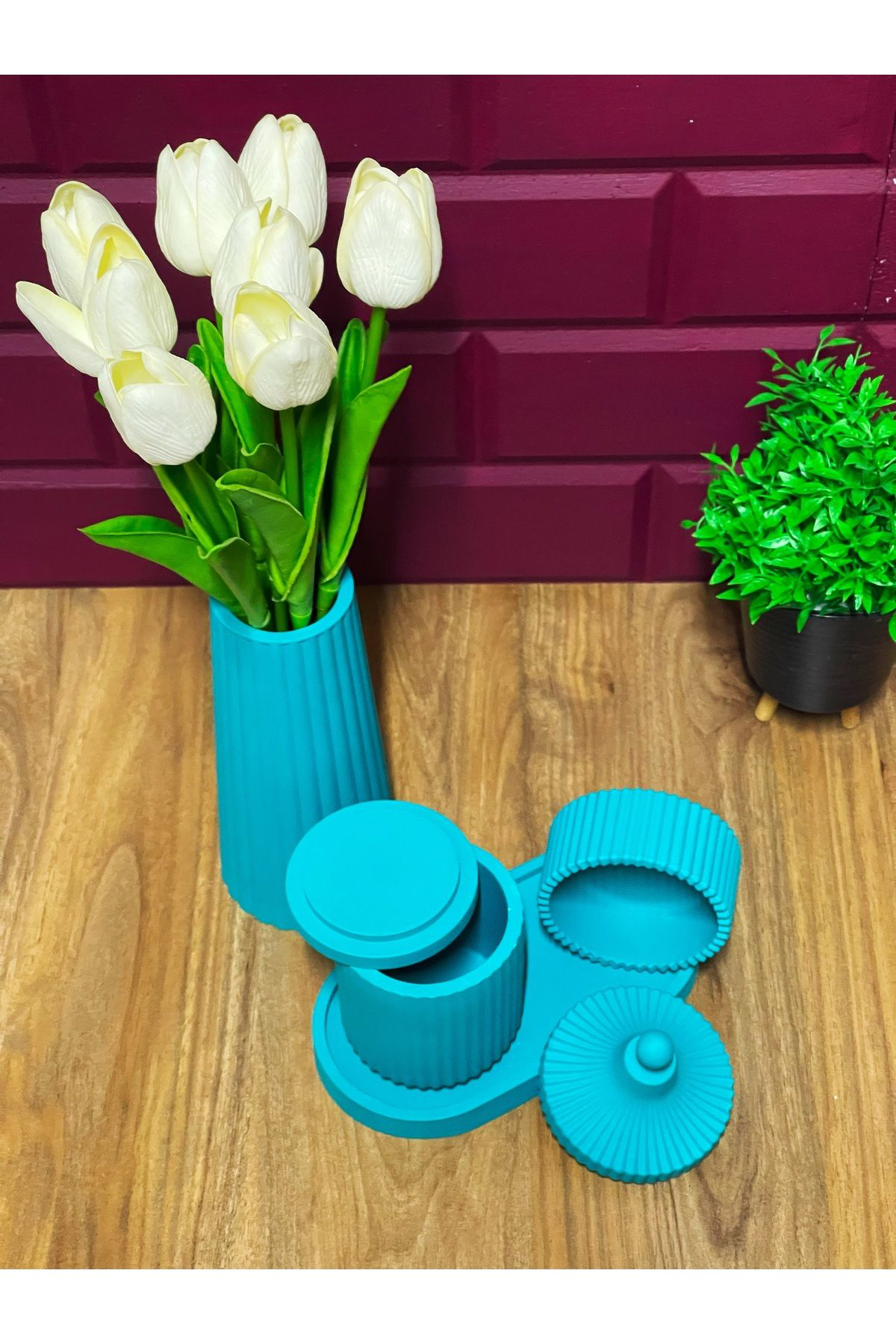 5 Parça El Yapımı Beton Dekor Seti – Minimalist ve Çok Amaçlı Tas