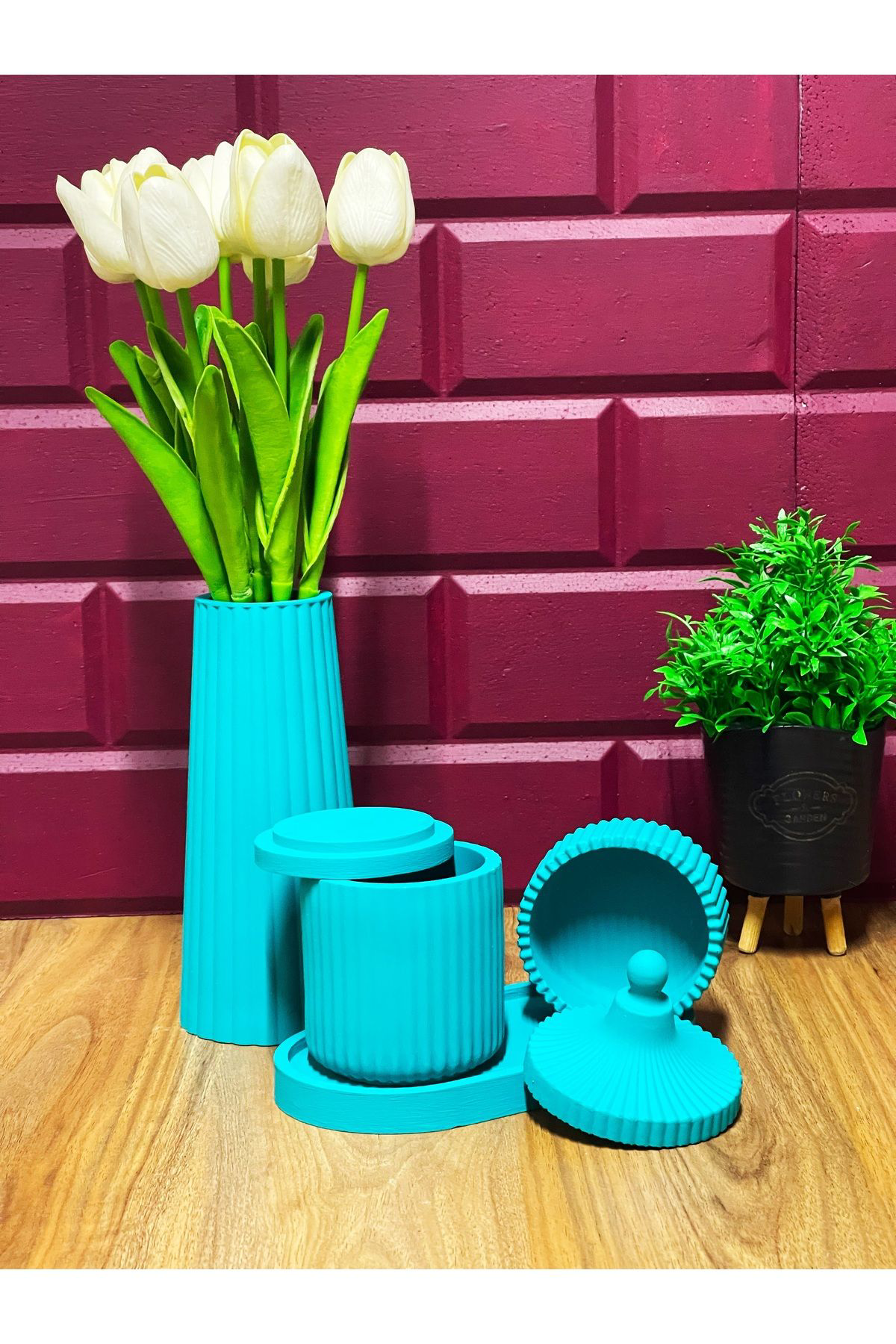 5 Parça El Yapımı Beton Dekor Seti – Minimalist ve Çok Amaçlı Tas