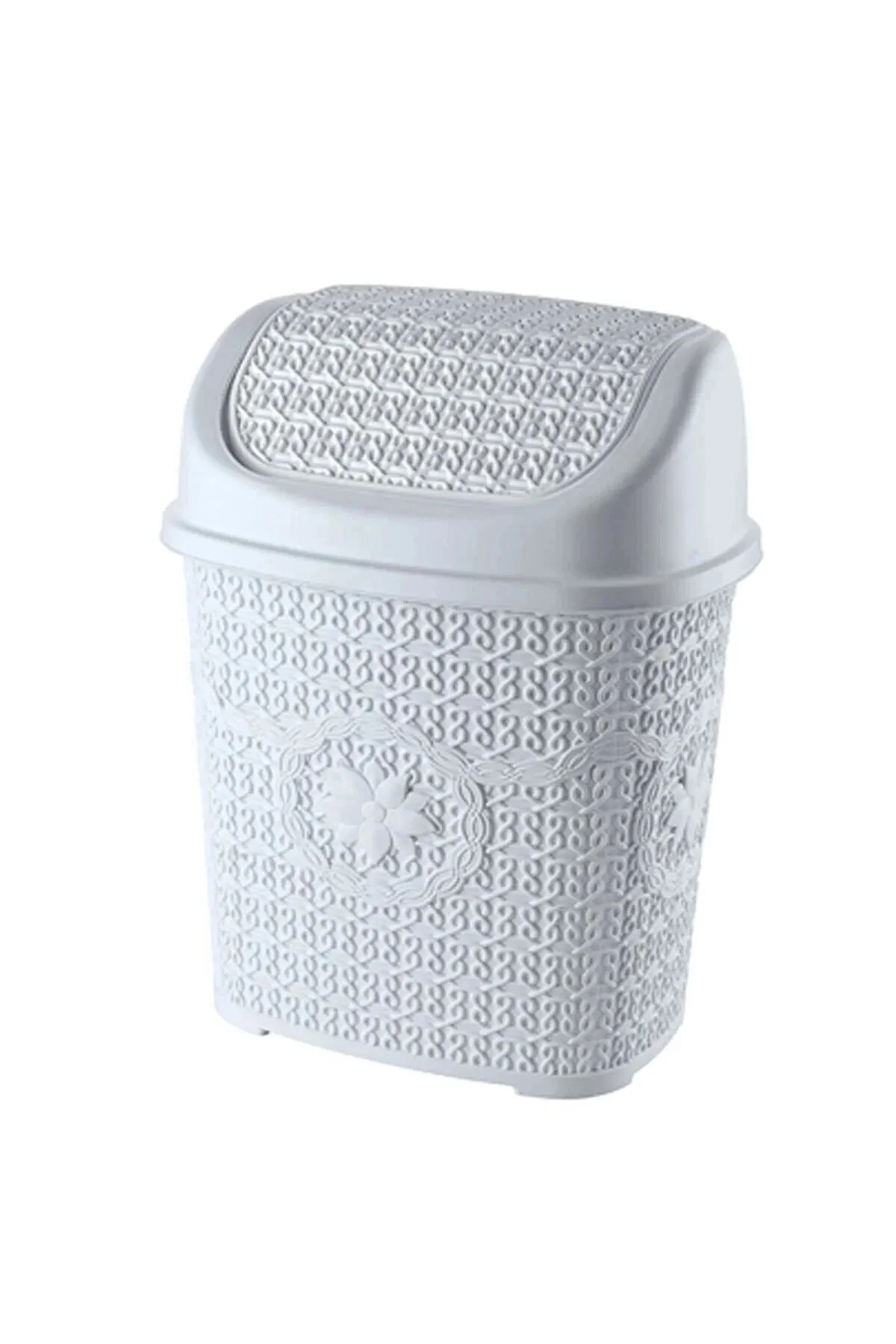 5 Parça Örgü Desenli Plastik Banyo Seti Çamaşır Sepeti Deterjanlık Çöp Kovası Klozet Fırçası - Mor - Görsel 5