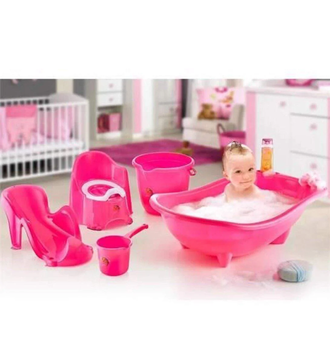 5 Parça Oturaklı Bebek Bakım Yıkama Seti Pembe - BPA İçermeyen Güvenli Banyo Seti Fiyatı, Yorumları ve Özellikleri