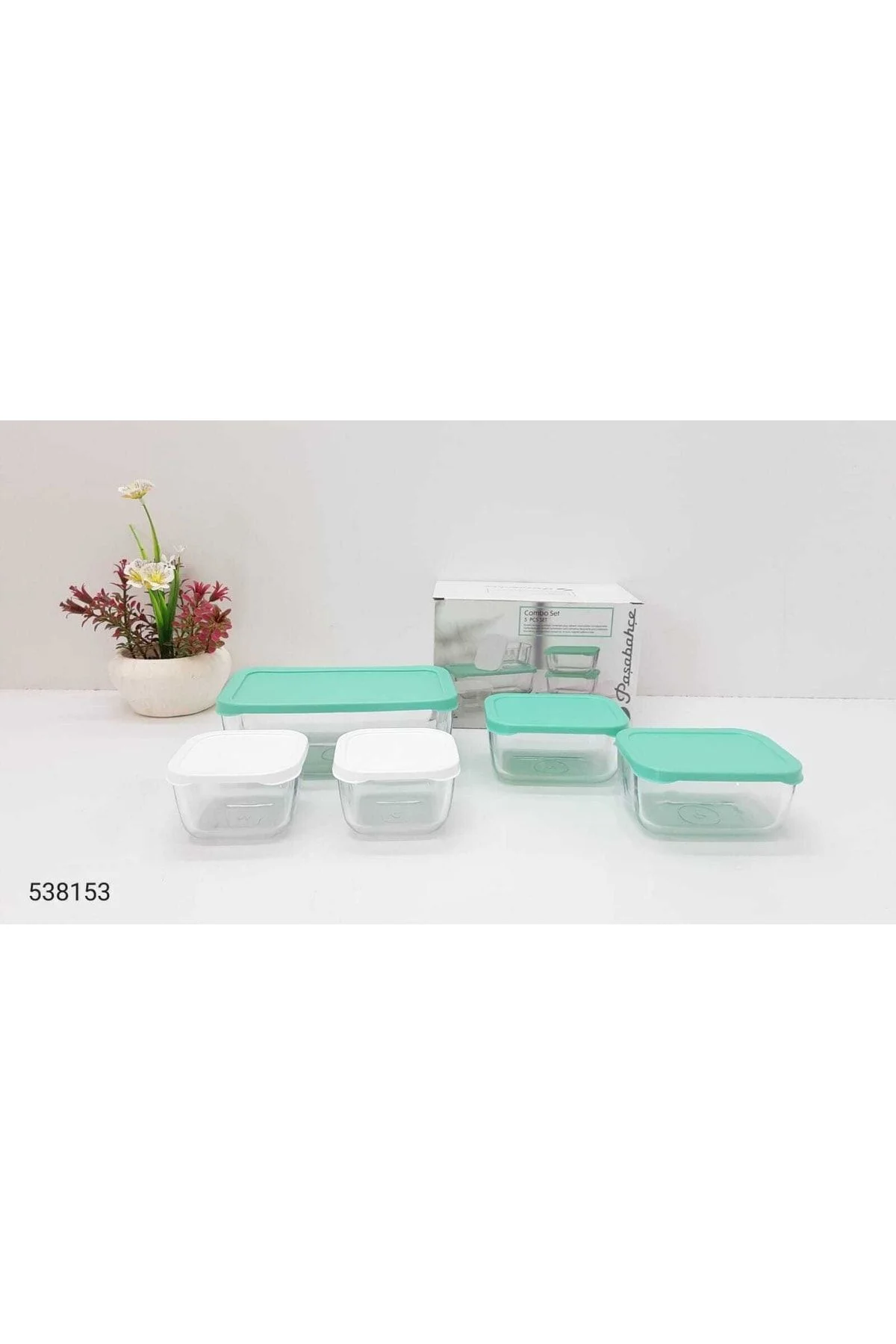 5 Parça Saklama Kabı 3 Turkuaz Kapak 2 Beyaz Kapak 95455