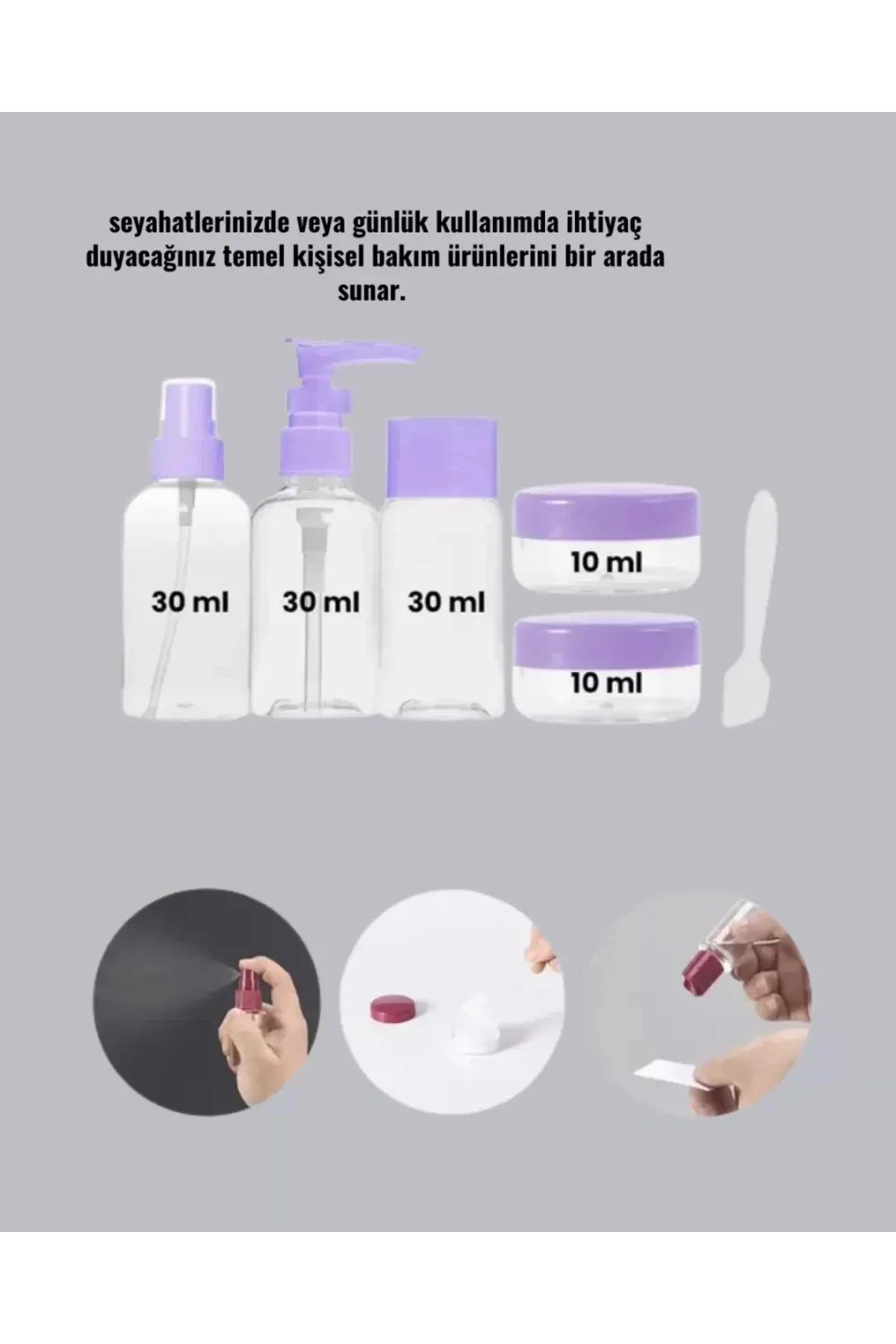 5 Parça Seyahat Kişisel Bakım Seti Şişe Sprey Krem Kutulu