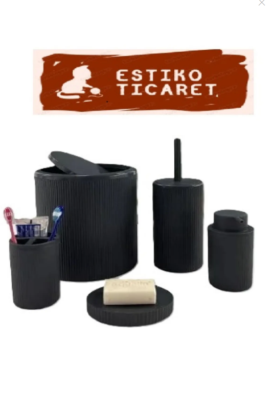 Estiko 5 Parça Siyah Çizgili Kapaklı Yuvarlak 5'Li Banyo Seti Estiko 5 Parça Siyah Çizgili Kapaklı Yuvarlak 5'Li Banyo Seti