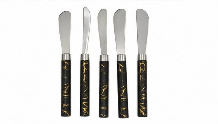 5 PARÇA UZUN KAHVALTI BIÇAK - SİYAH MERMER DESEN SAPLI 16.5 cm Fiyatı, Yorumları ve Özellikleri