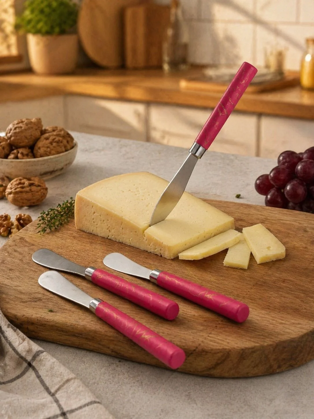 5 Parça  Uzun Kahvaltı Bıçak - Kırmızı Mermer Desen Saplı 16.5 Cm Bx40 Fiyatı, Yorumları ve Özellikleri