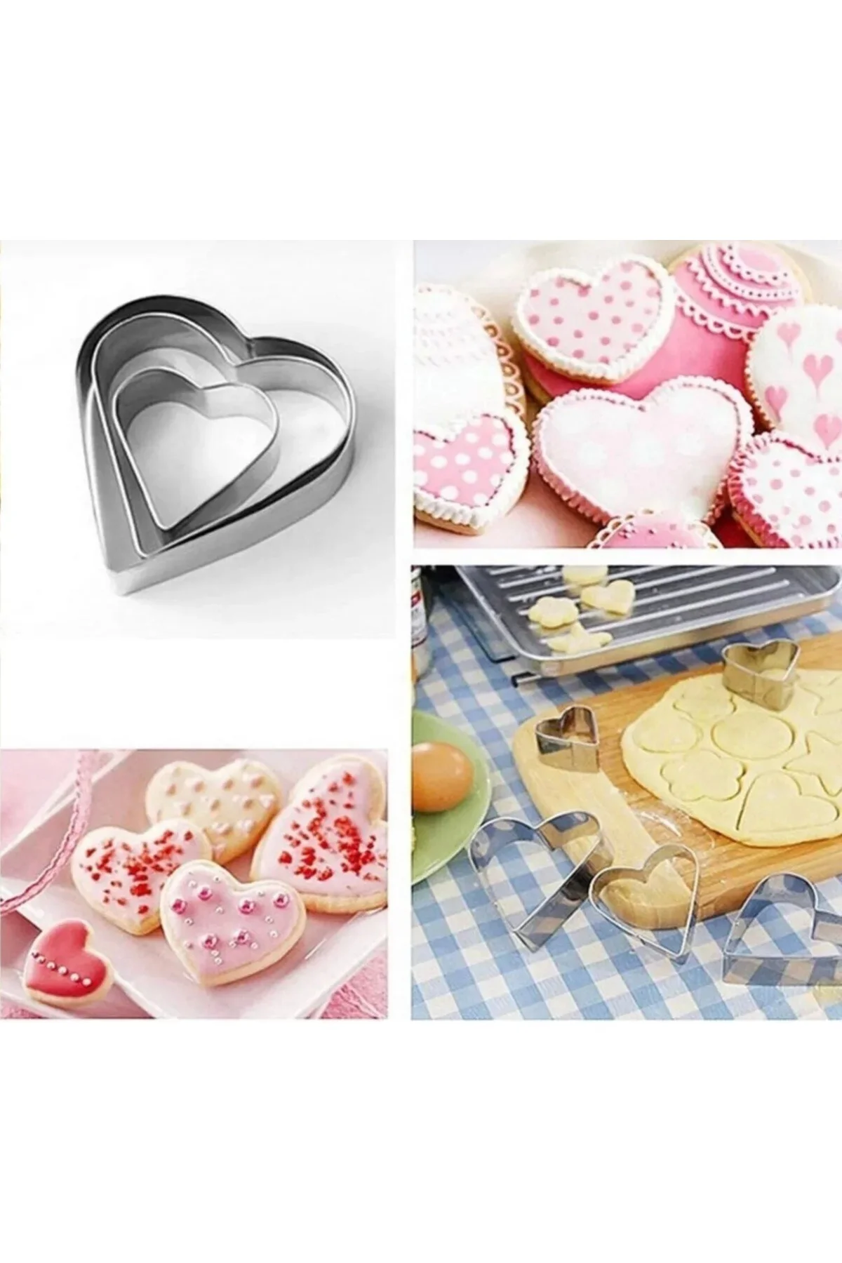 5 Parçalı Kalp Şekilli Paslanmaz Çelik Kurabiye Hamur CupCake Şek