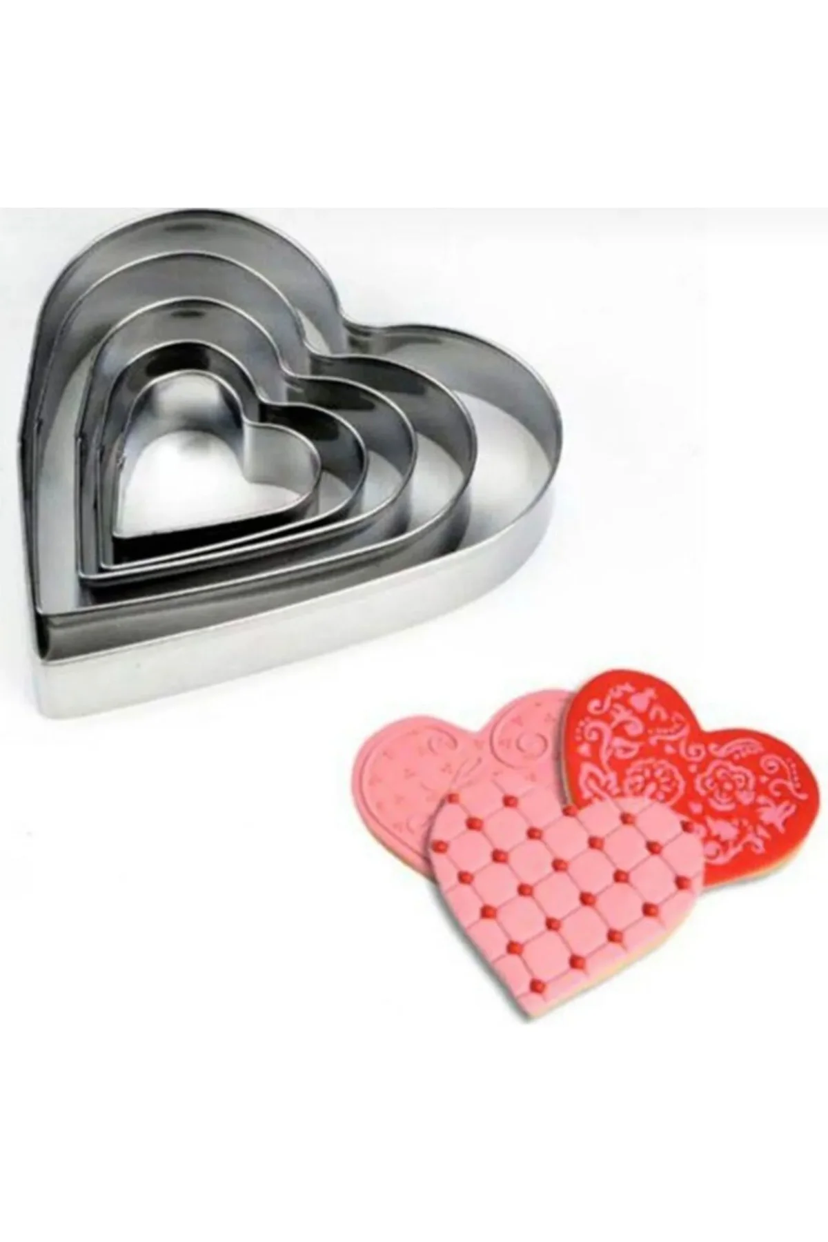 5 Parçalı Kalp Şekilli Paslanmaz Çelik Kurabiye Hamur CupCake Şek